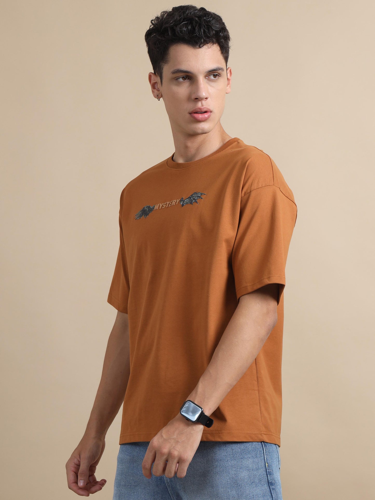 Orange Oversized drop puff printed t shirts men