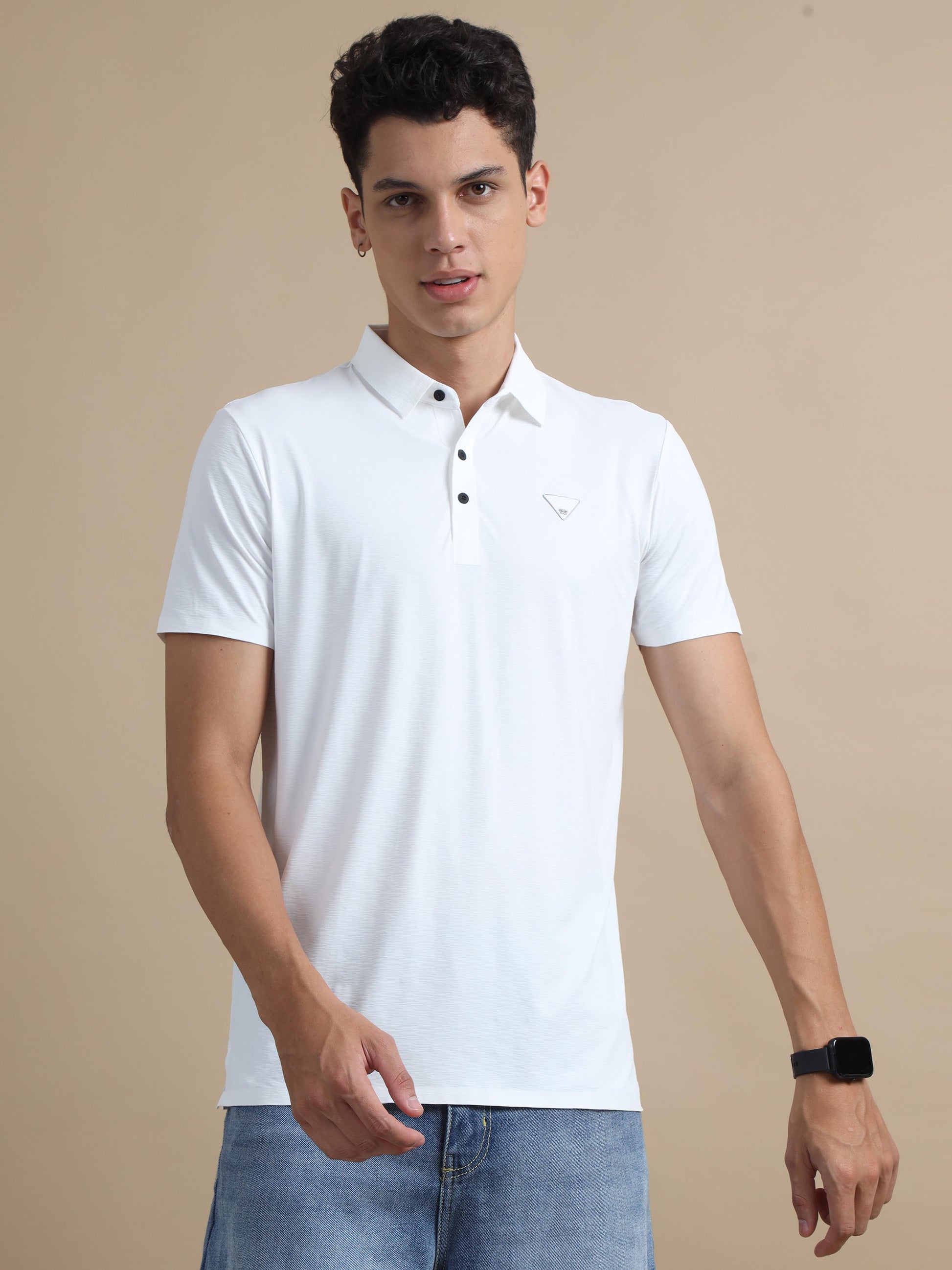 Flexi Comfort White Seamless Polo Shirt For Men 