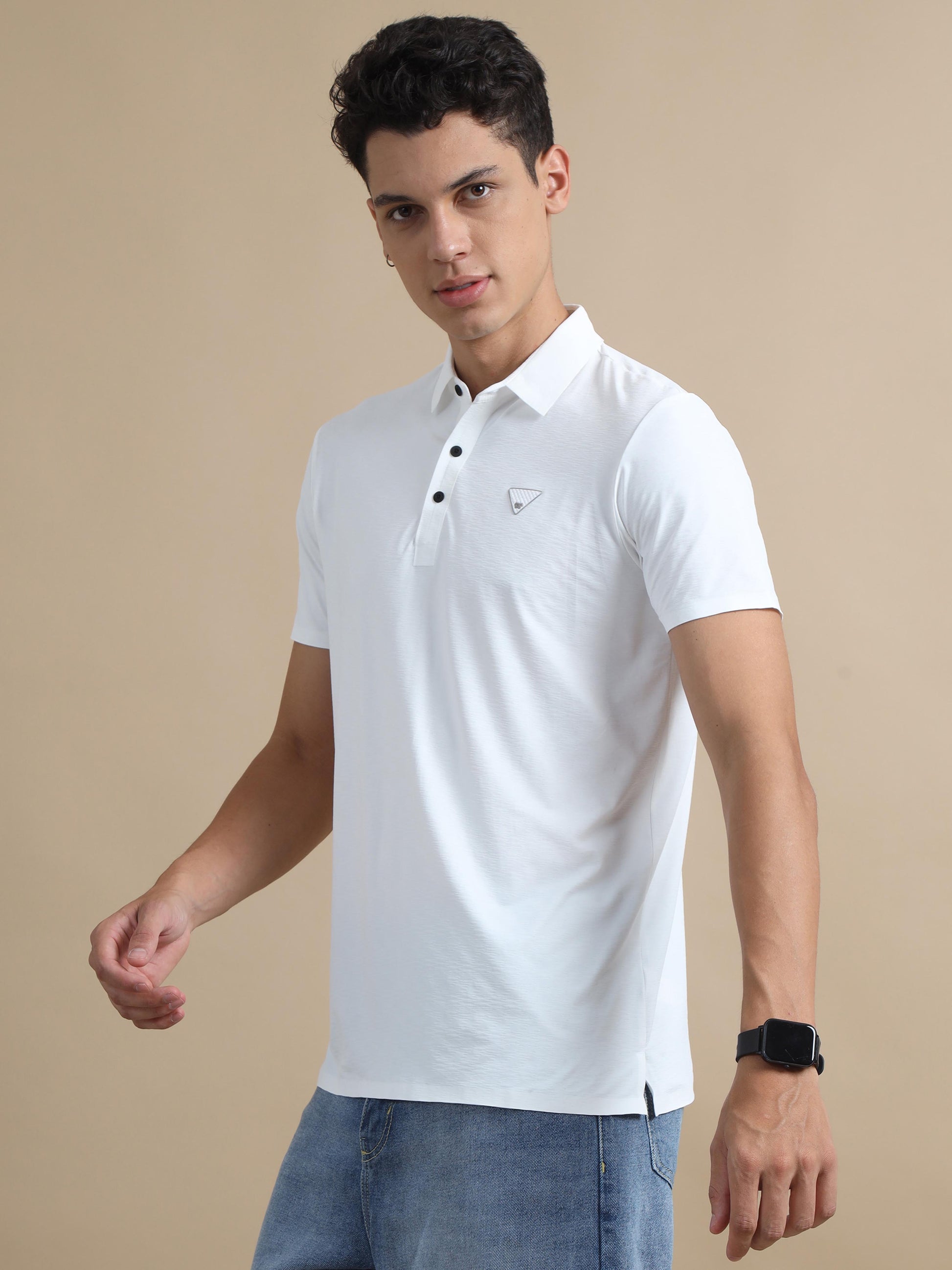 Flexi Comfort White Seamless Polo Shirt For Men 