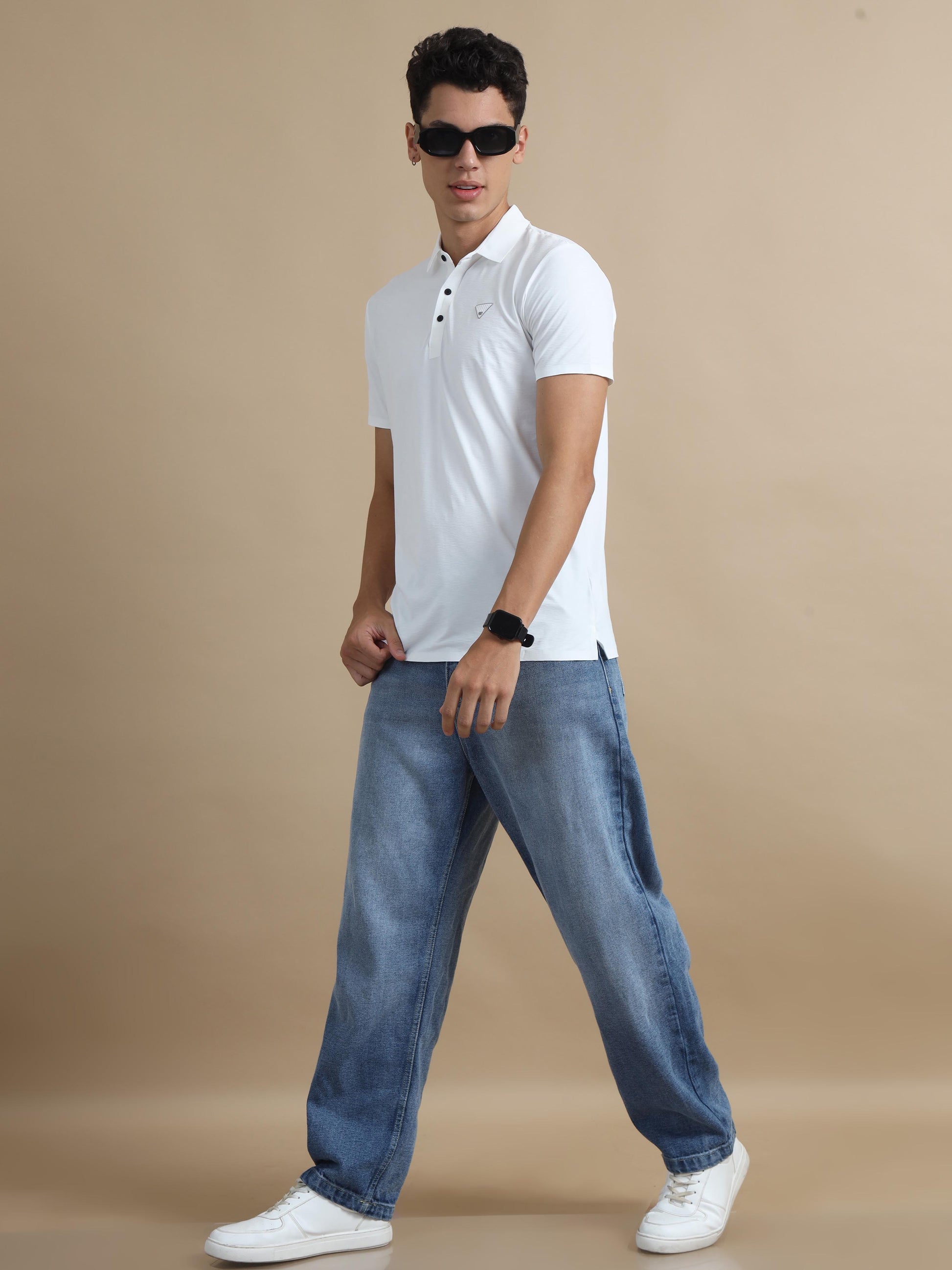 Flexi Comfort White Seamless Polo Shirt For Men 