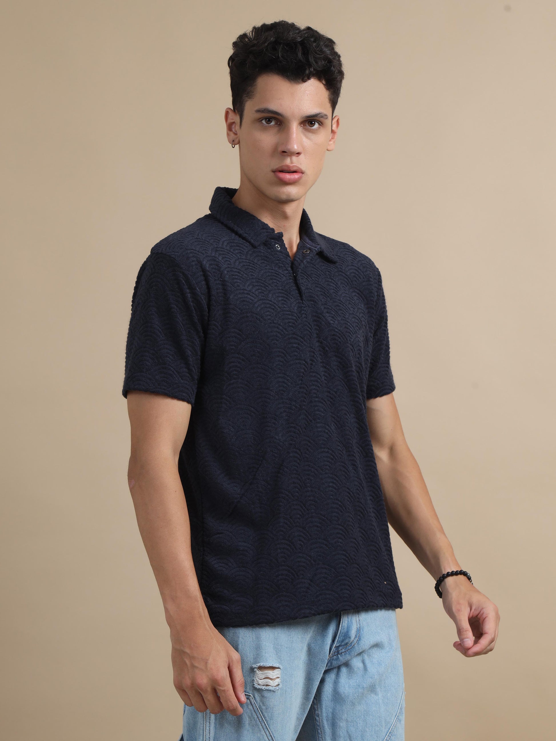 ThreadedTouch Navy Blue Polo T-shirt For Men 