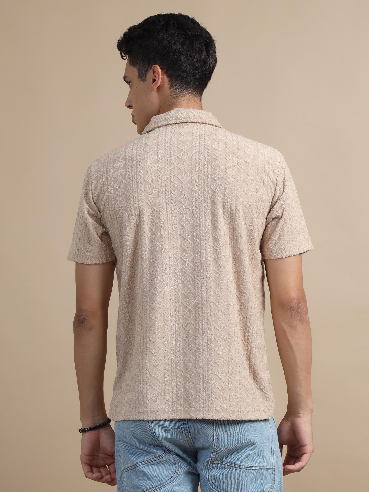 Threaded Touch Dark Beige Textured Polo T-shirt 