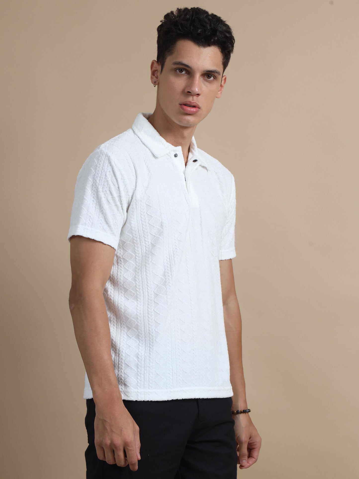 Threaded Touch Diamond White Polo Shirts For Men 