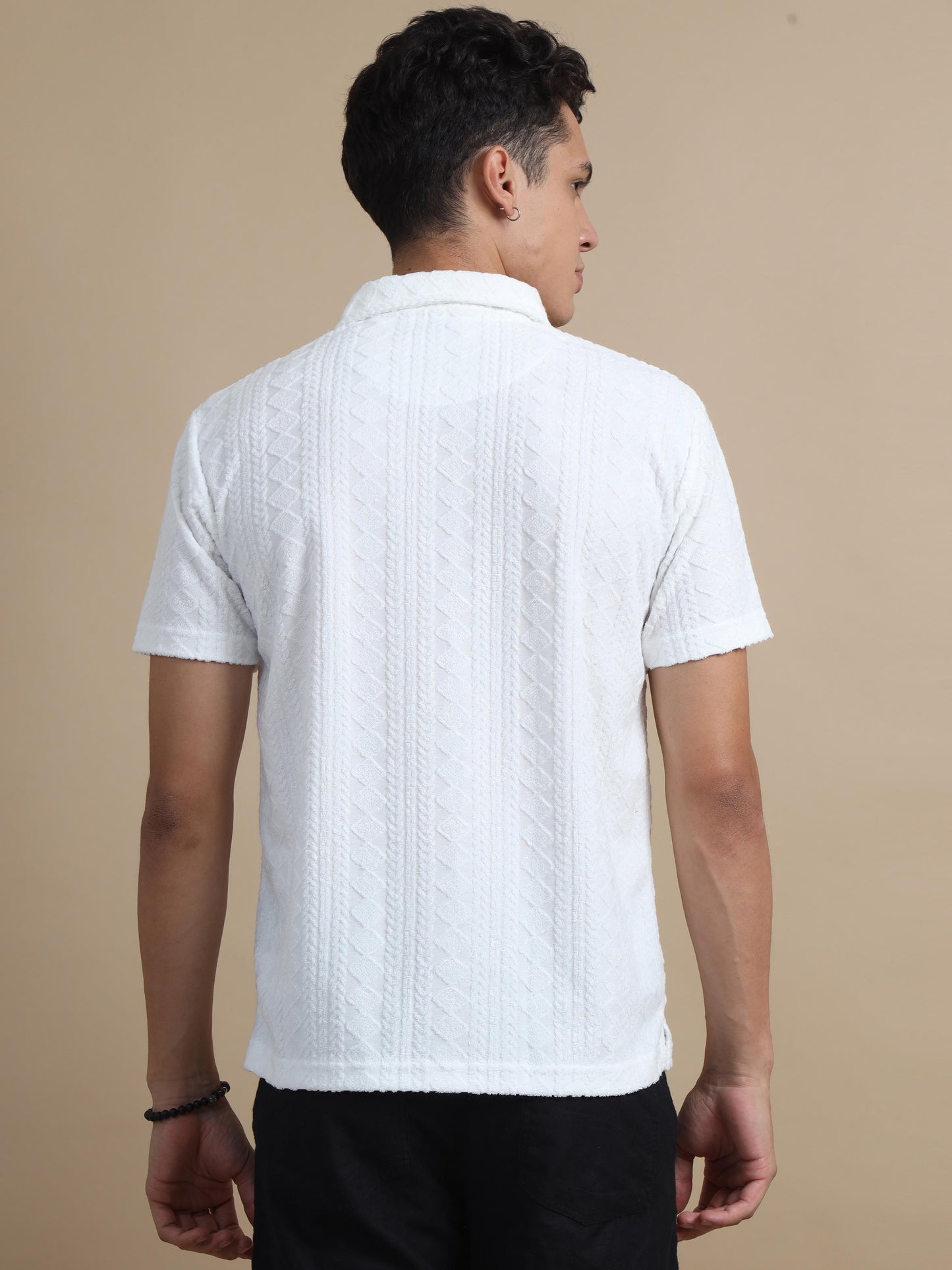 Threaded Touch Diamond White Polo Shirts For Men 