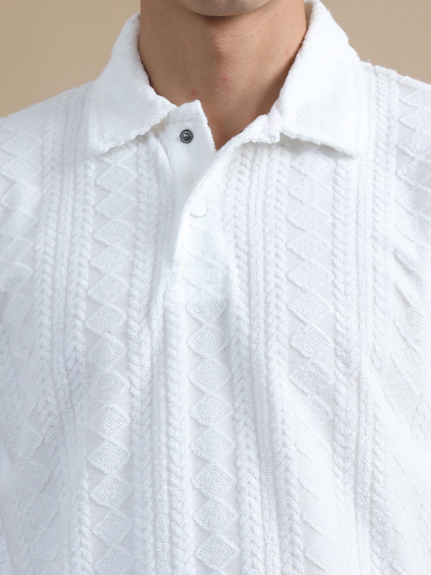 Threaded Touch Diamond White Polo Shirts For Men 