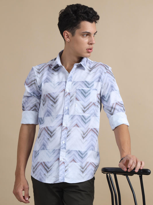 Zigzag Light Blue Printed Shirt Textured Print 