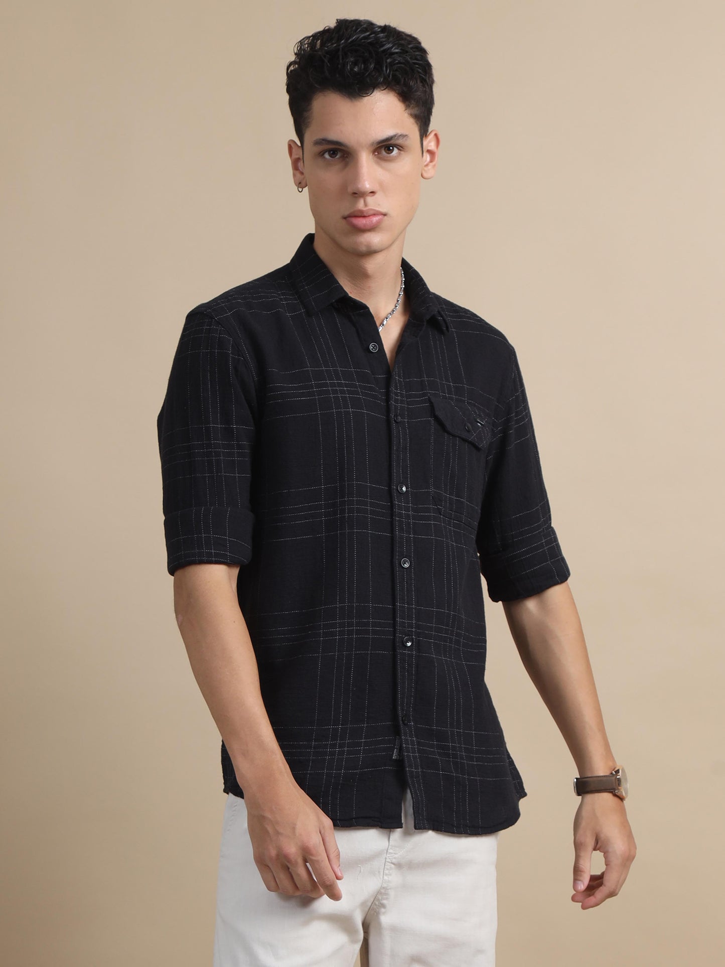 Gridgalore Black Checks Shirt For Men 