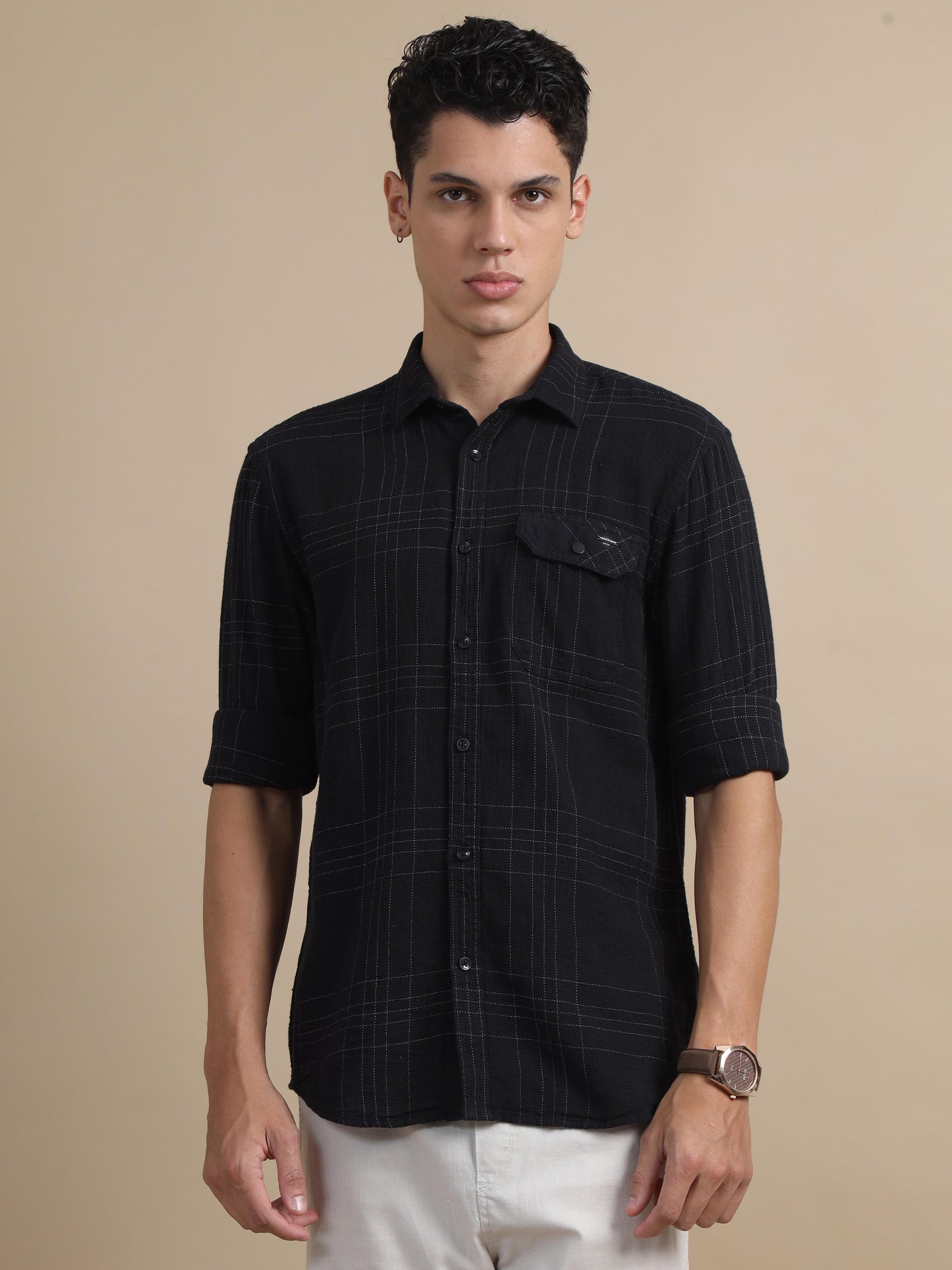 Gridgalore Black Checks Shirt For Men 