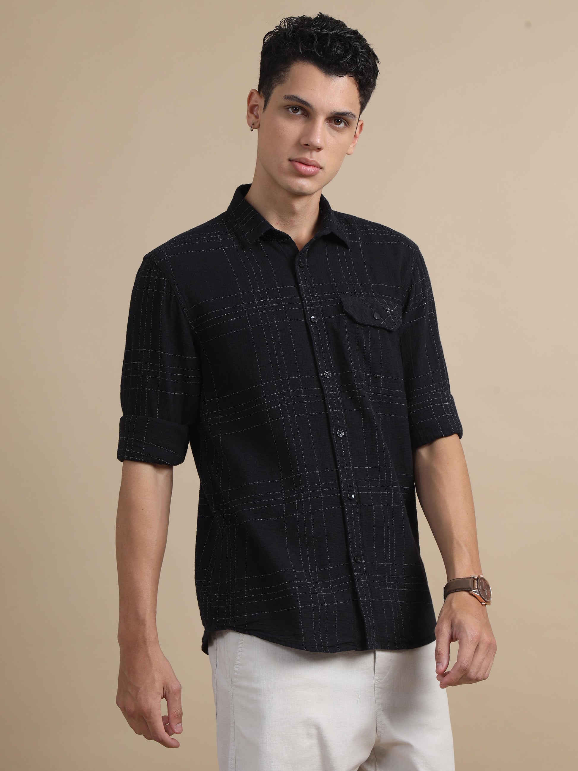 Gridgalore Black Checks Shirt For Men 