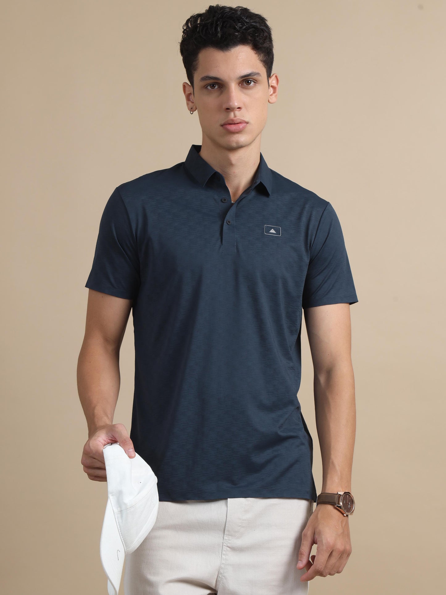 Flexicomfort Blue Grey Seamless Polo T Shirt For Men