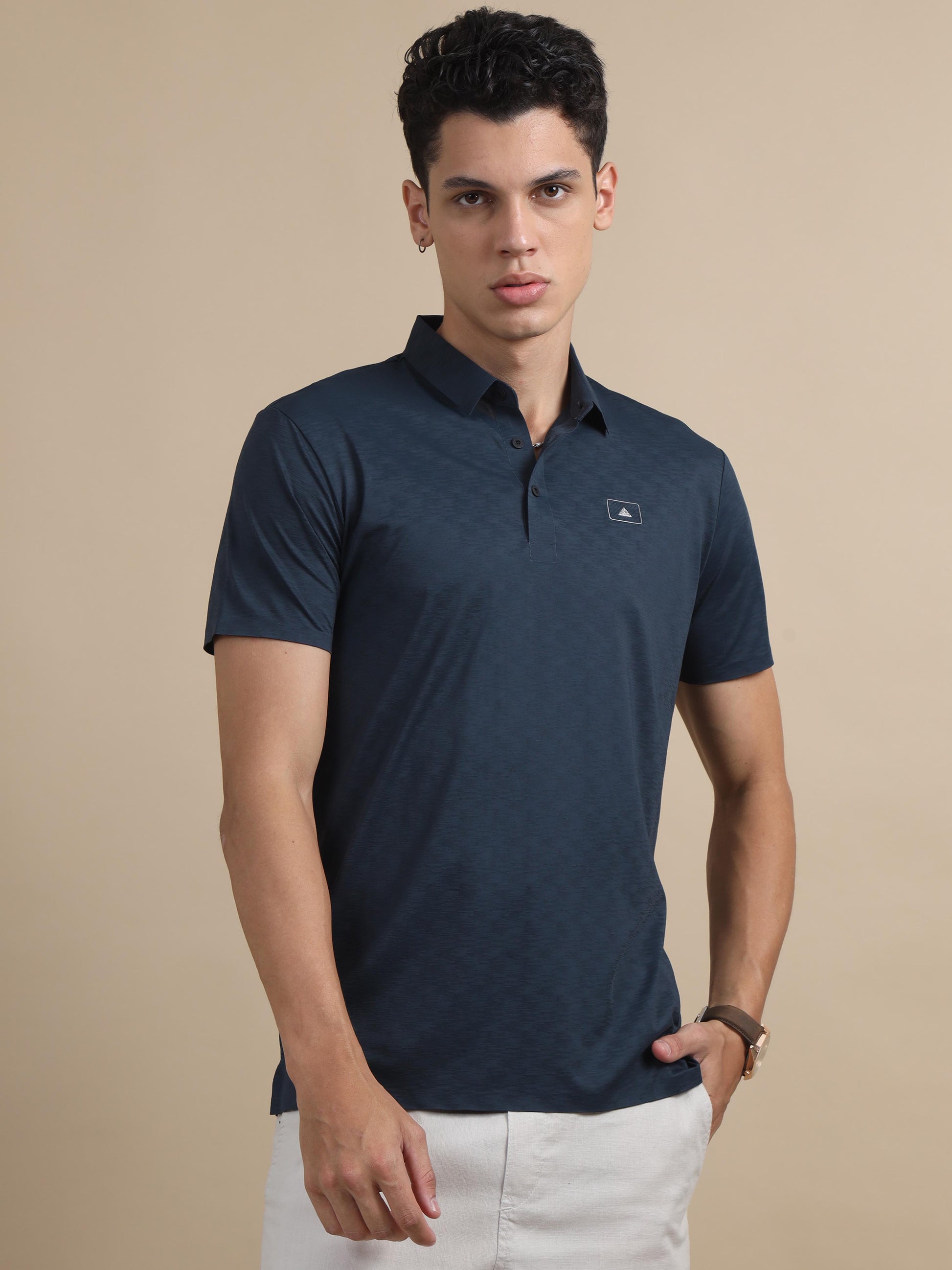 Flexi comfort Blue Grey Seamless Polo T Shirt For Men