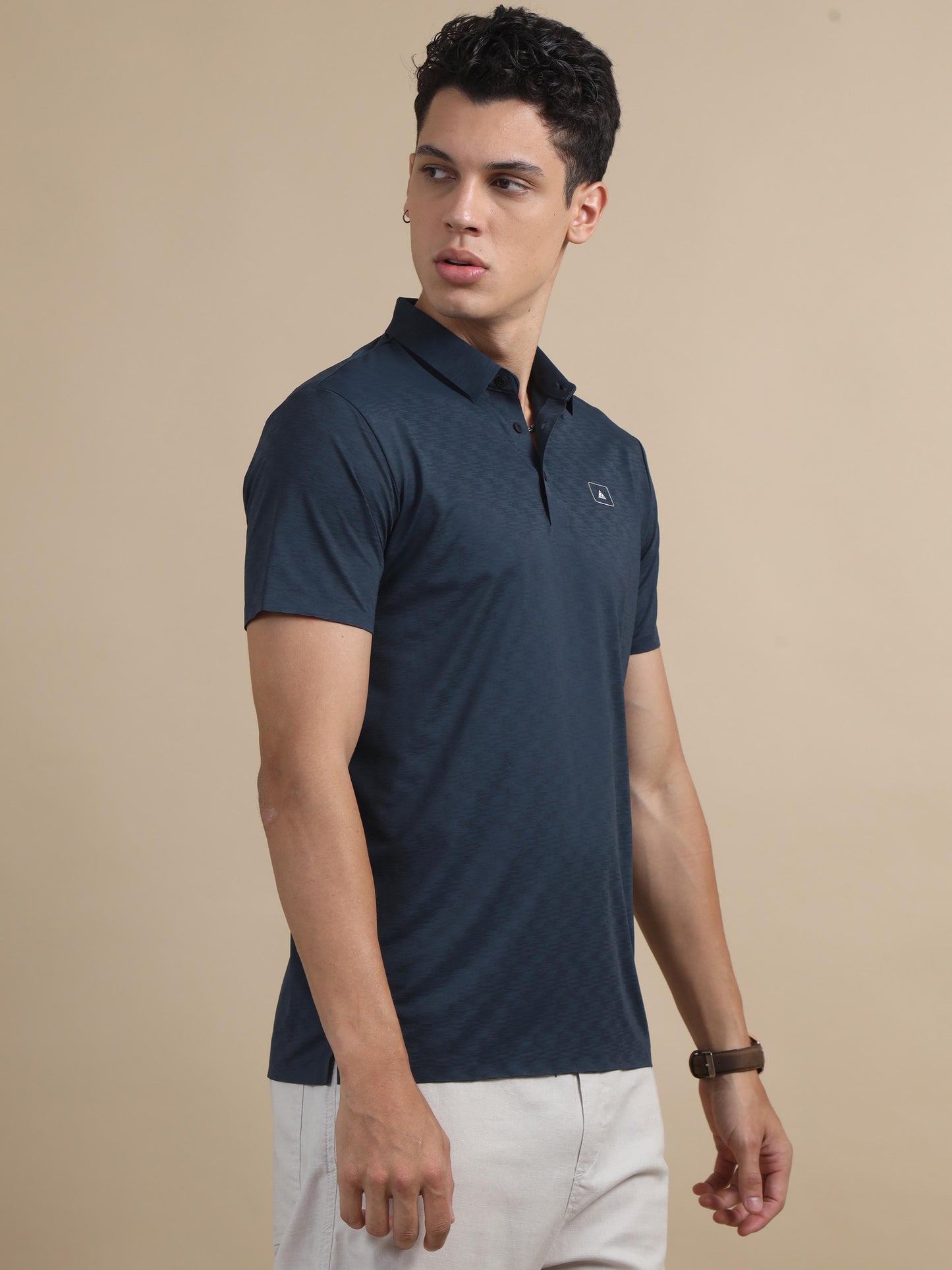 Flexicomfort Blue Grey Seamless Polo T Shirt For Men