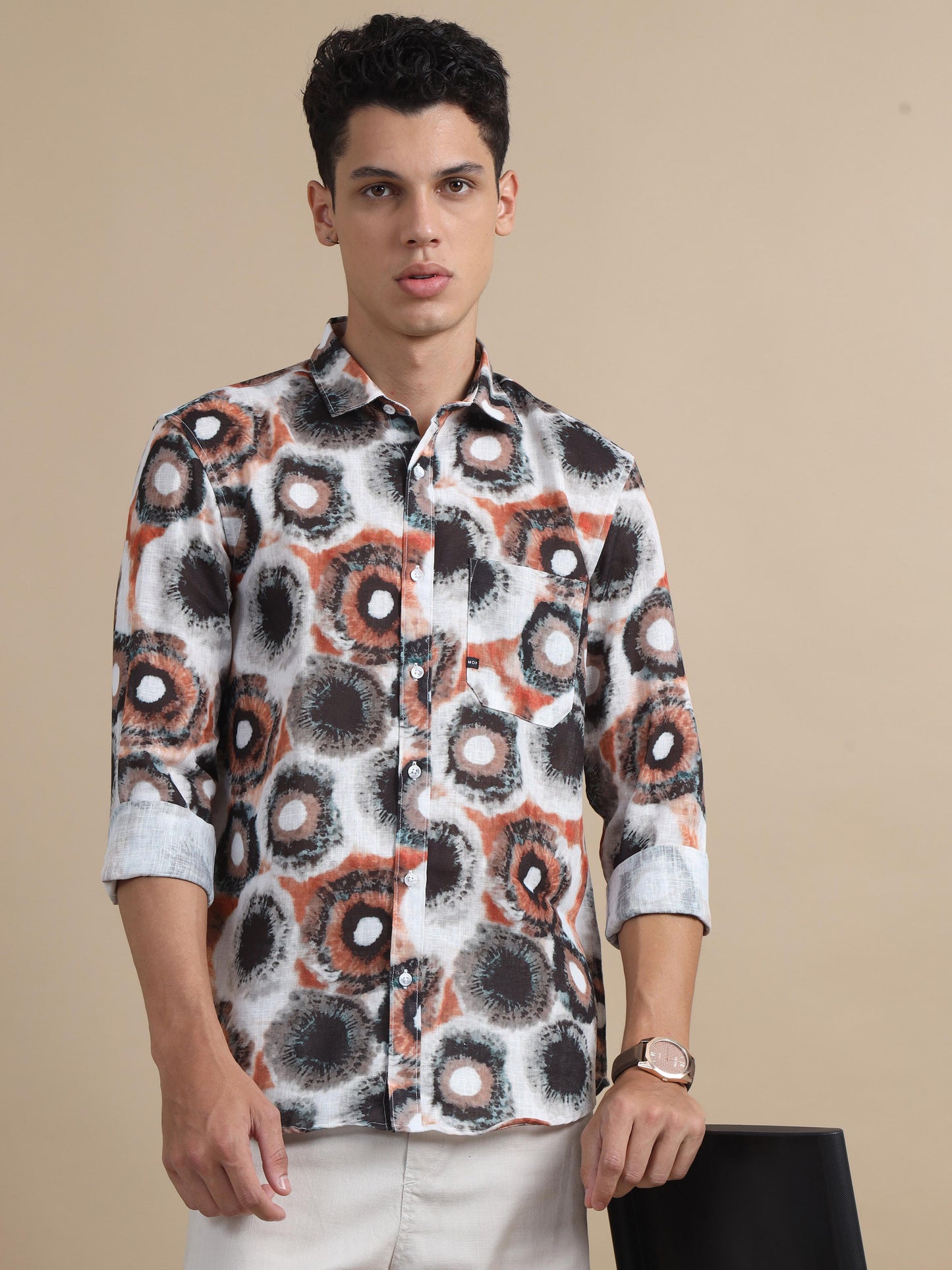 Tessellate Orange Black Printed Shirt For Men 