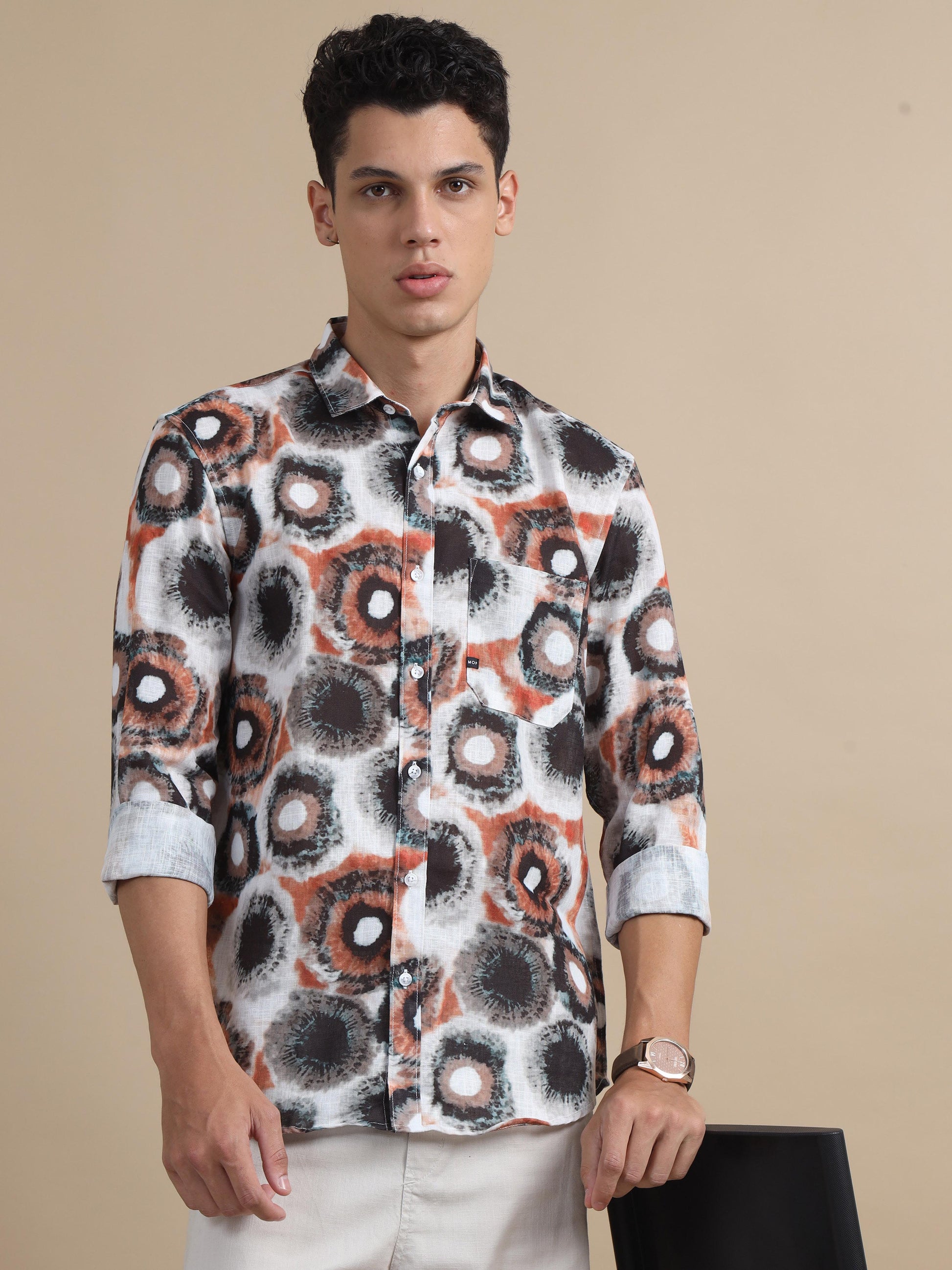 Tessellate Orange Black Printed Shirt For Men 