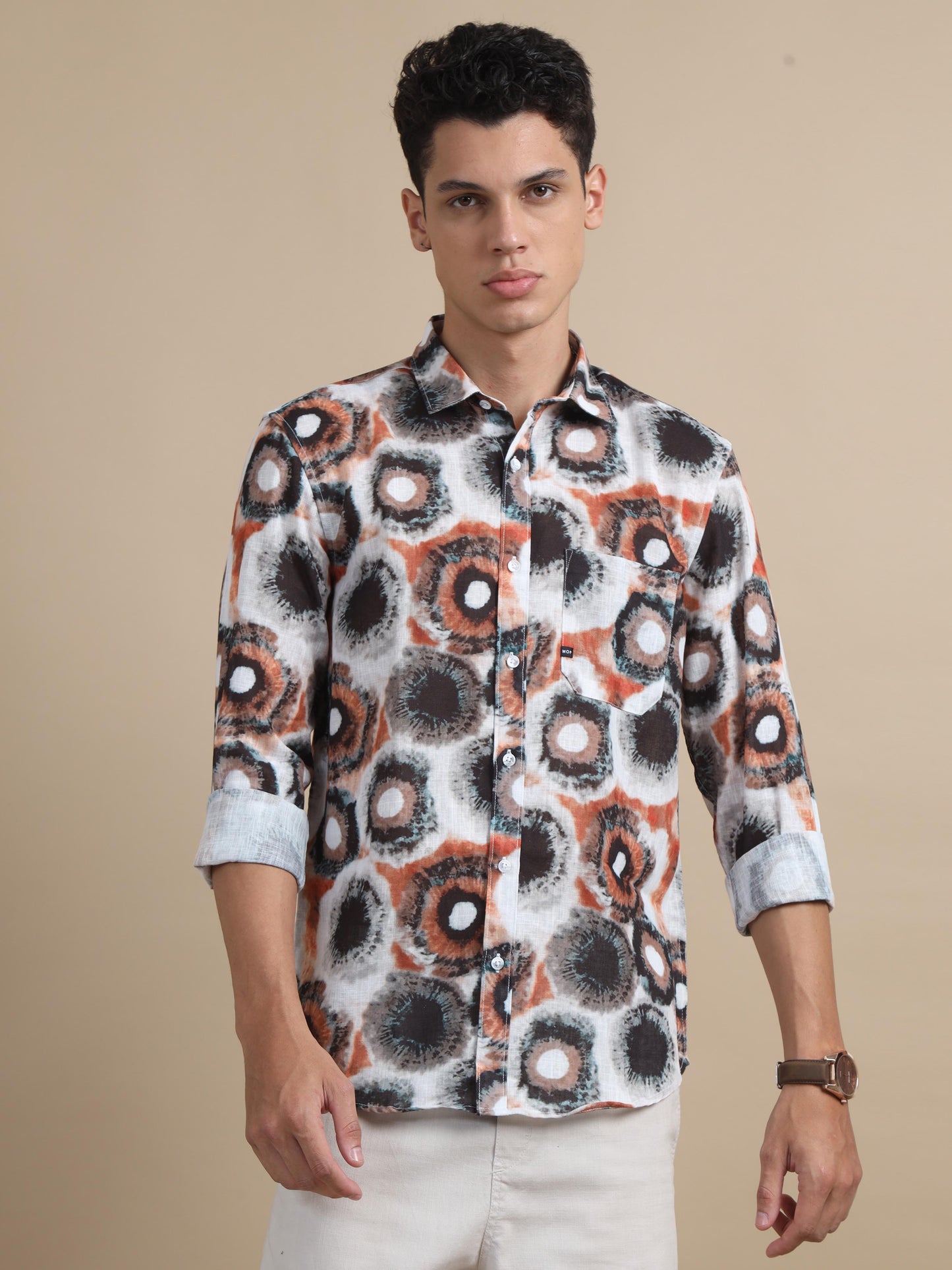 Tessellate Orange Black Printed Shirt For Men 