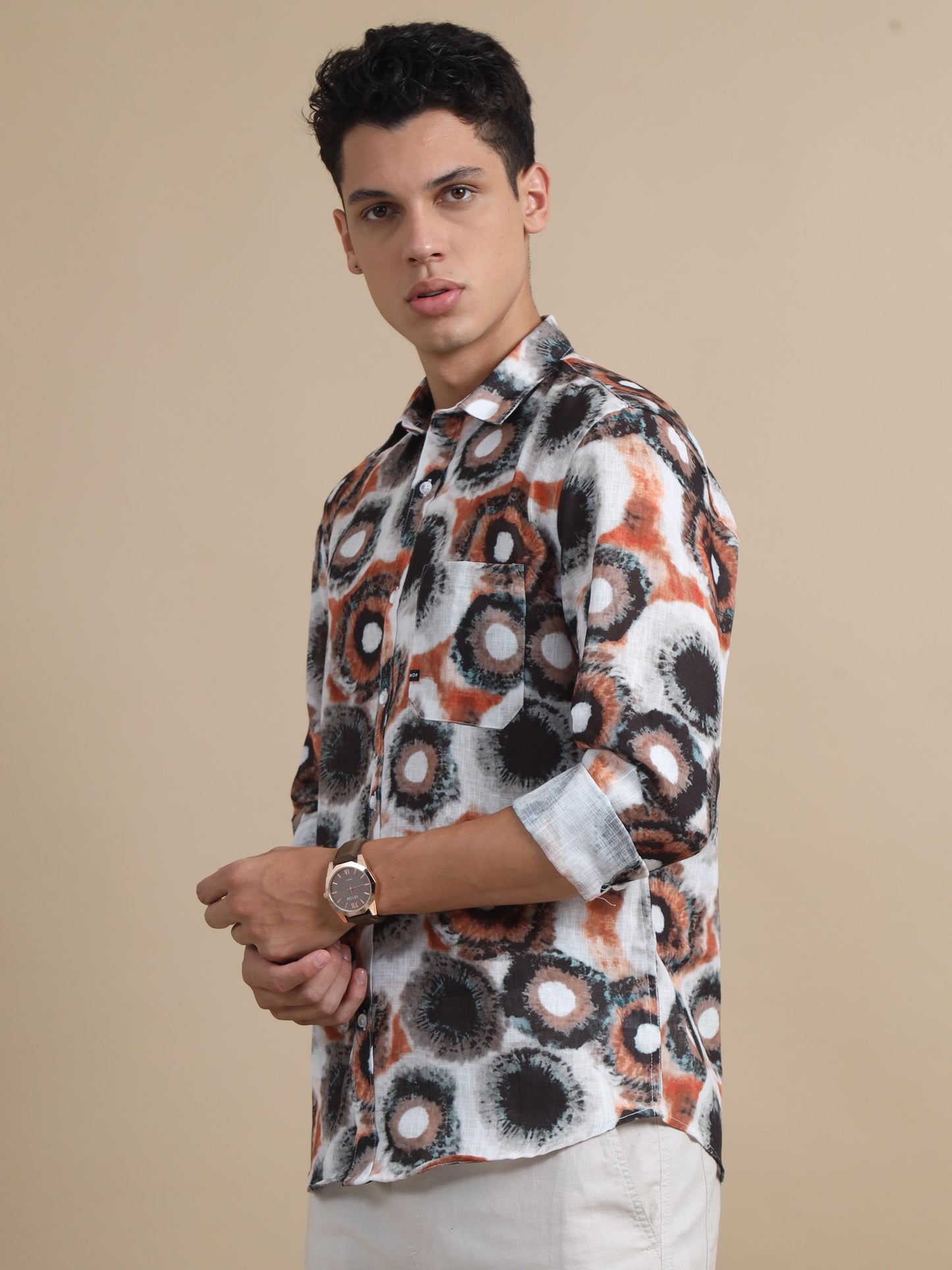 Tessellate Orange Black Printed Shirt For Men 