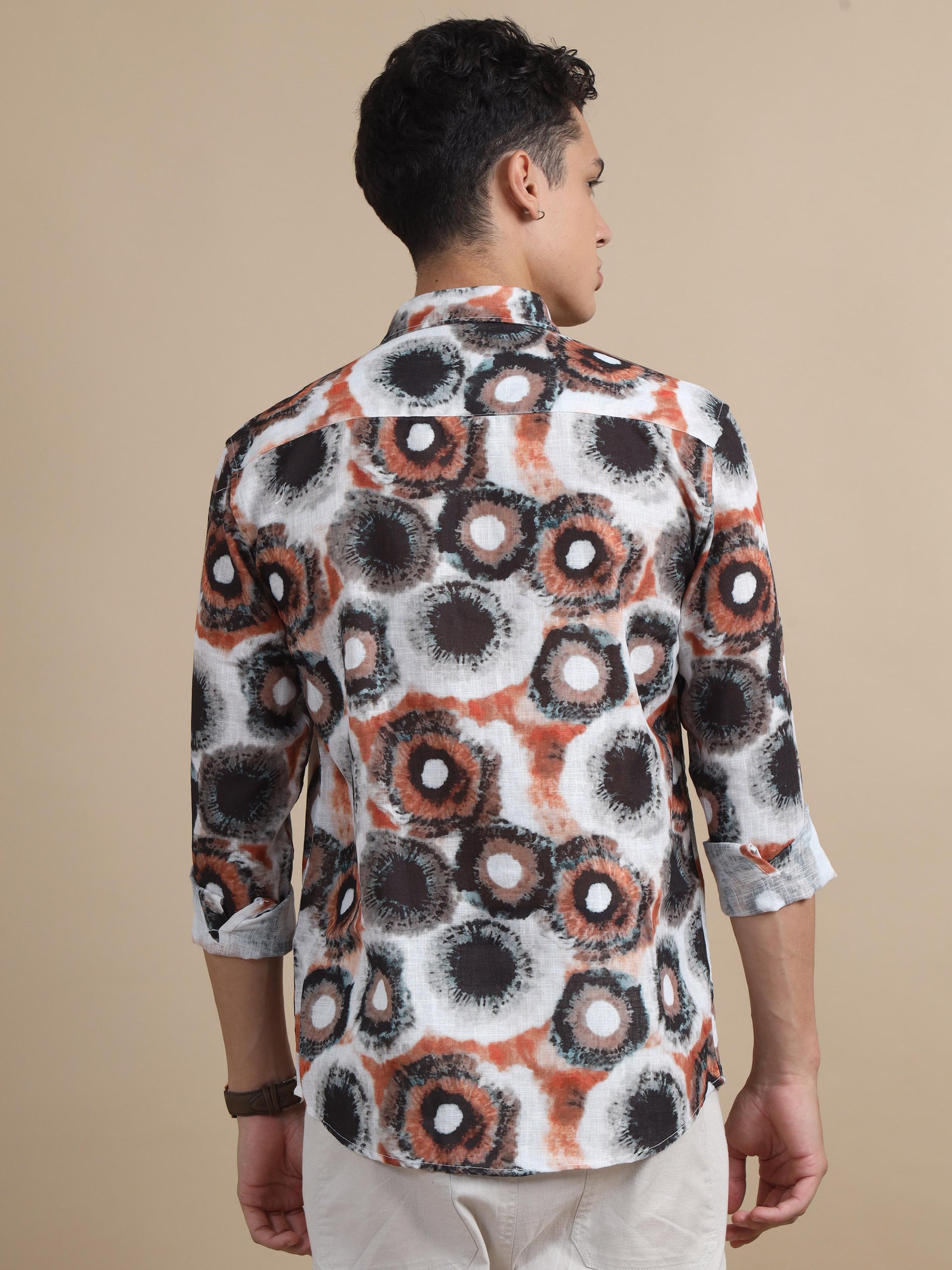 Tessellate Orange Black Printed Shirt For Men 