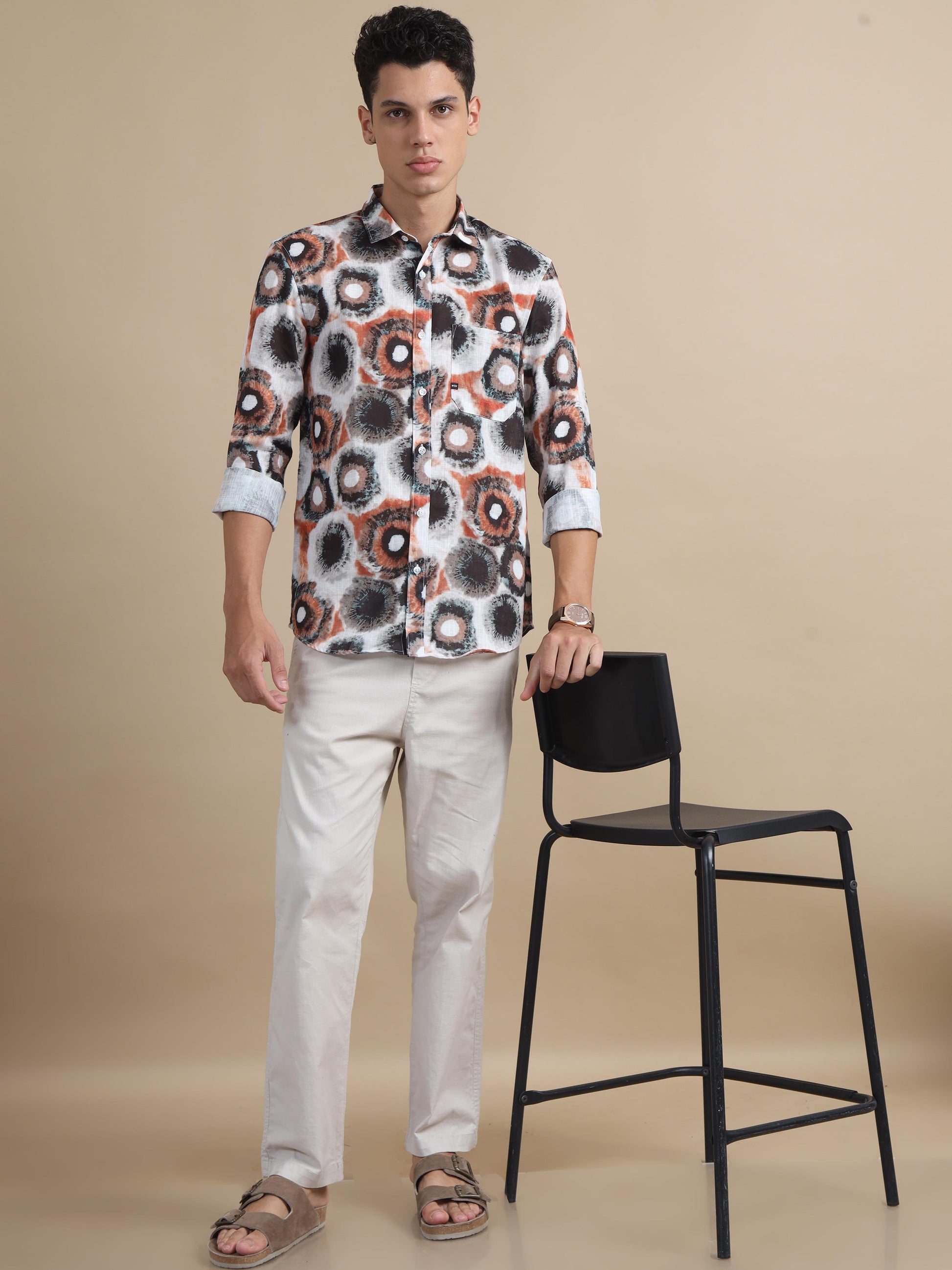 Tessellate Orange Black Printed Shirt For Men 