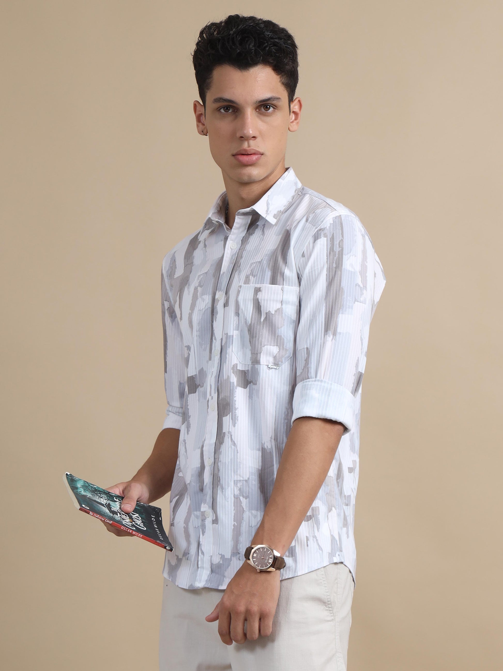  Textura Off White Printed Shirt for men