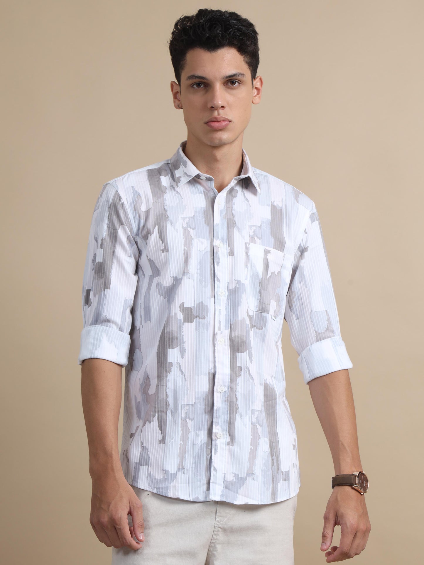  Textura Off White Printed Shirt for men