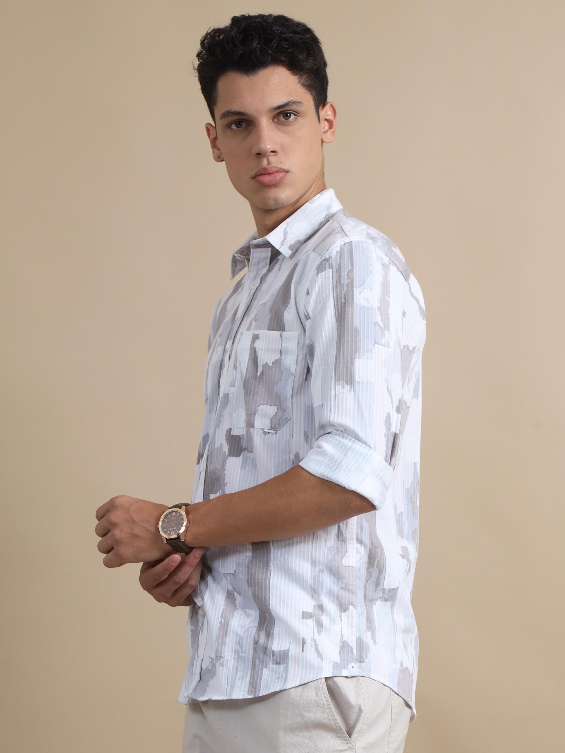  Textura Off White Printed Shirt for men