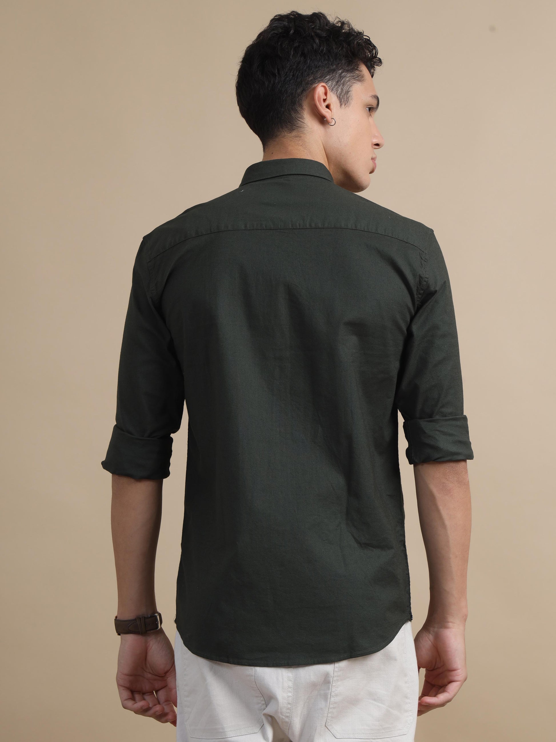  Solkas Olive Green Solid Shirt For Men 