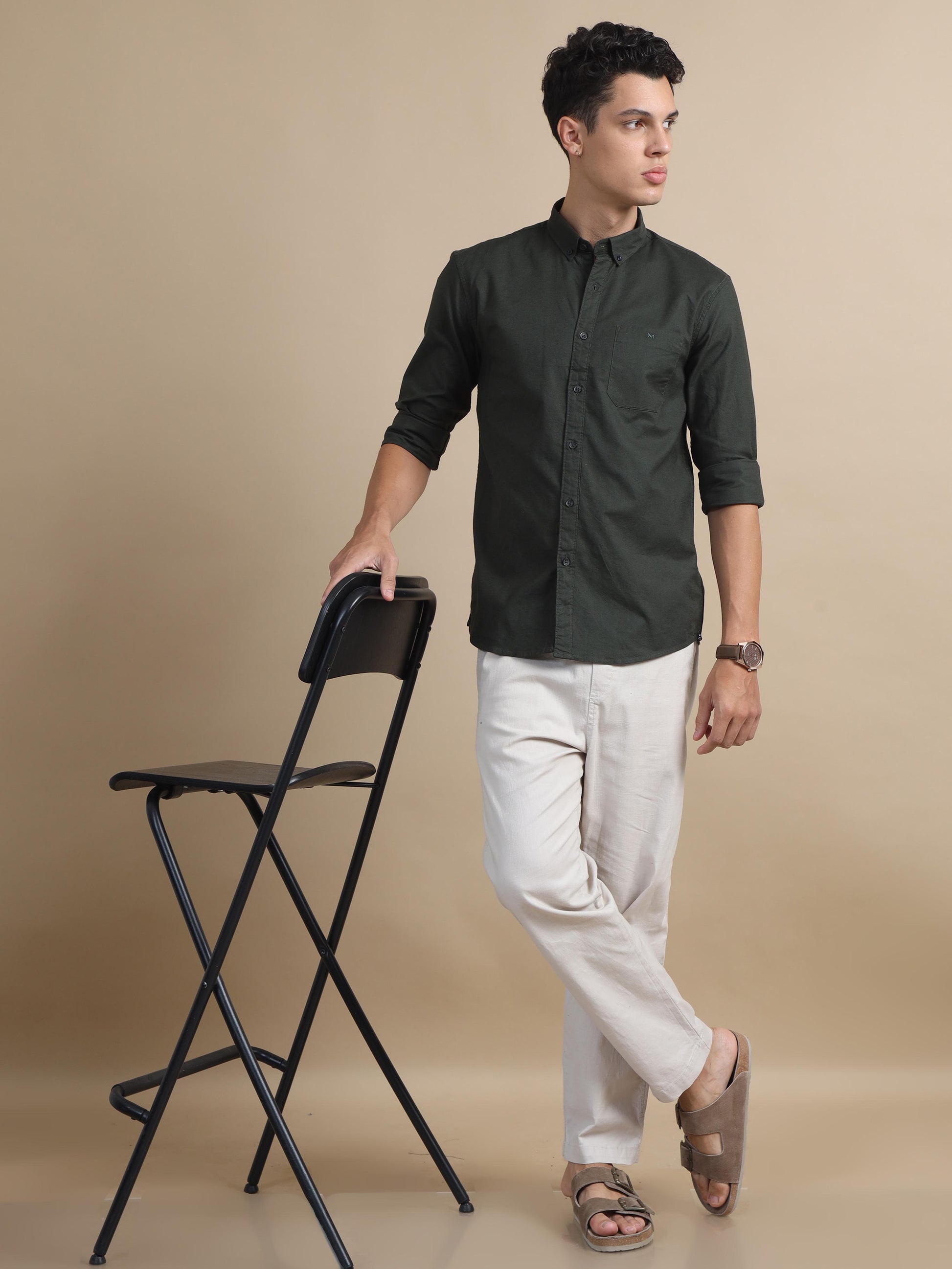  Solkas Olive Green Solid Shirt For Men 