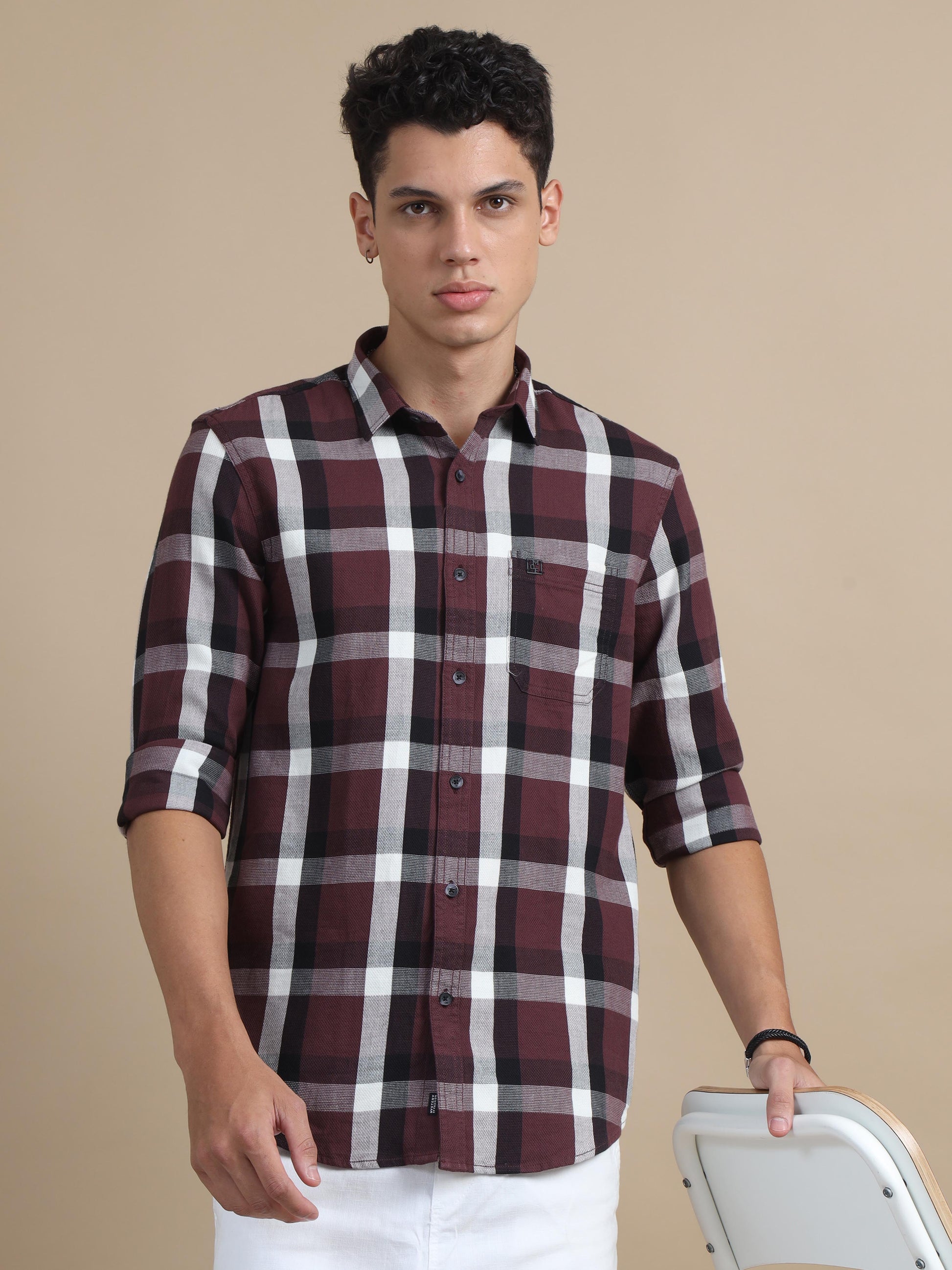 Plaidify Maroon Check Shirt for Men