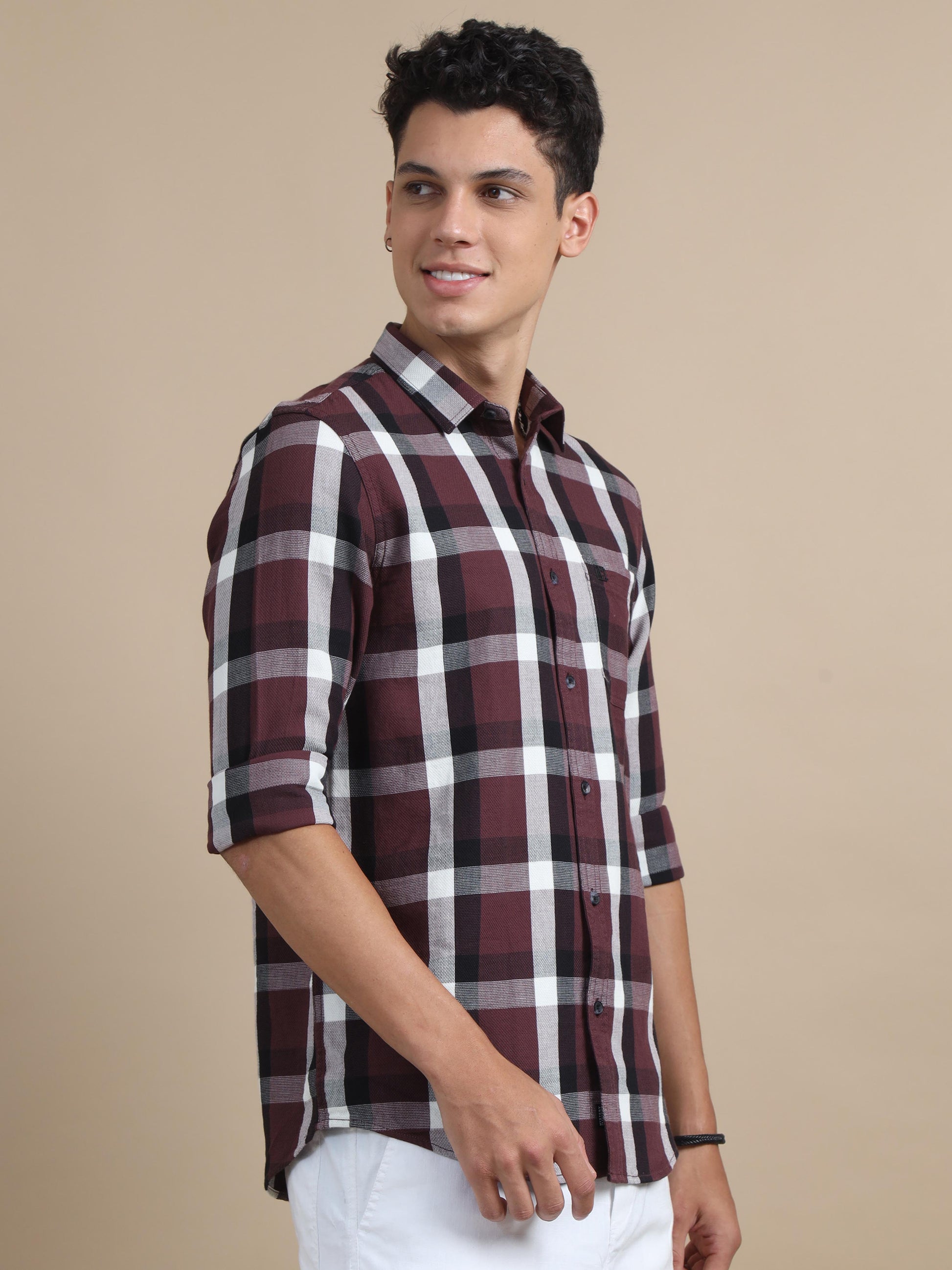 Plaidify Maroon Check Shirt for Menc