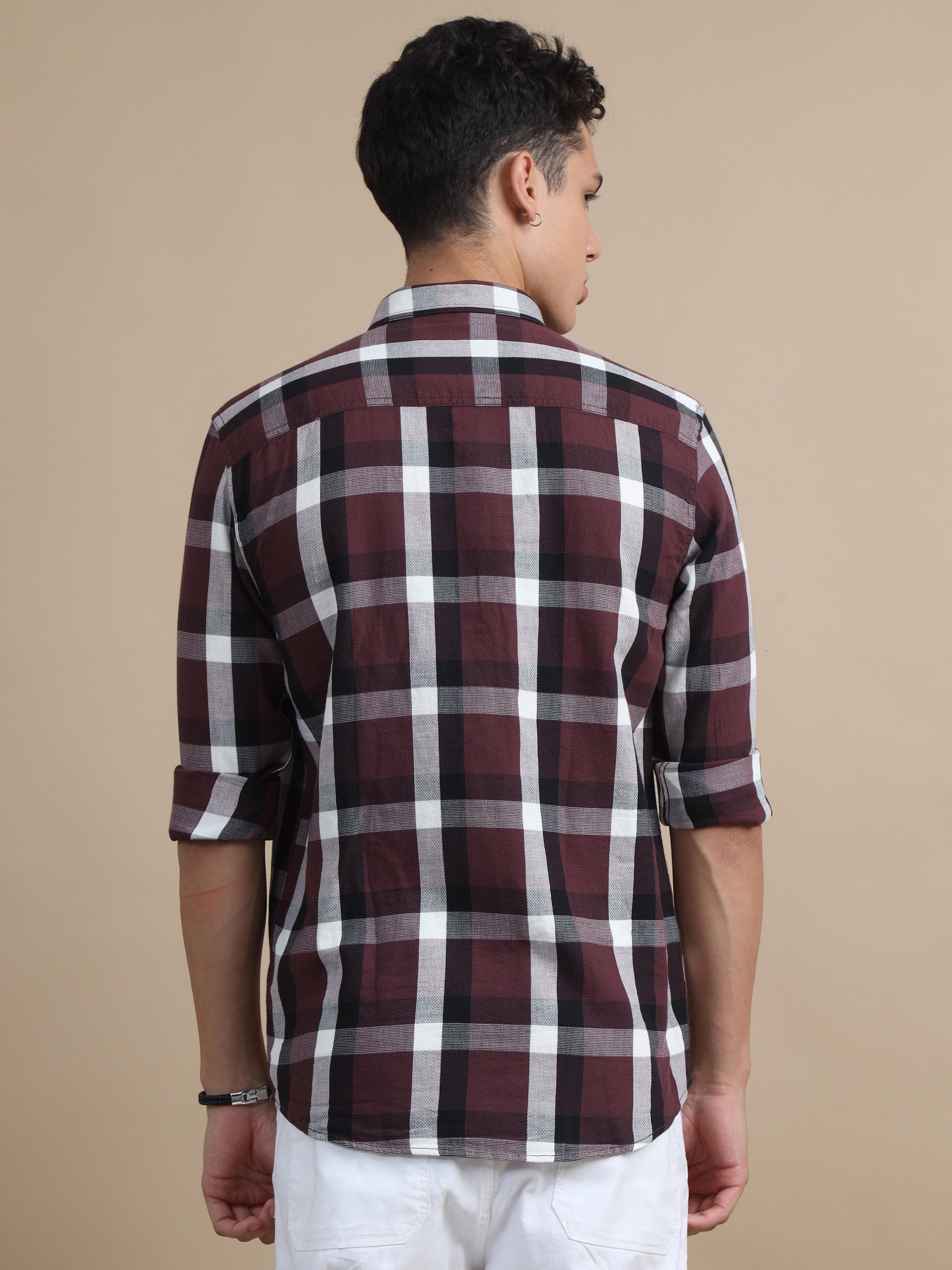 Plaidify Maroon Check Shirt for Men