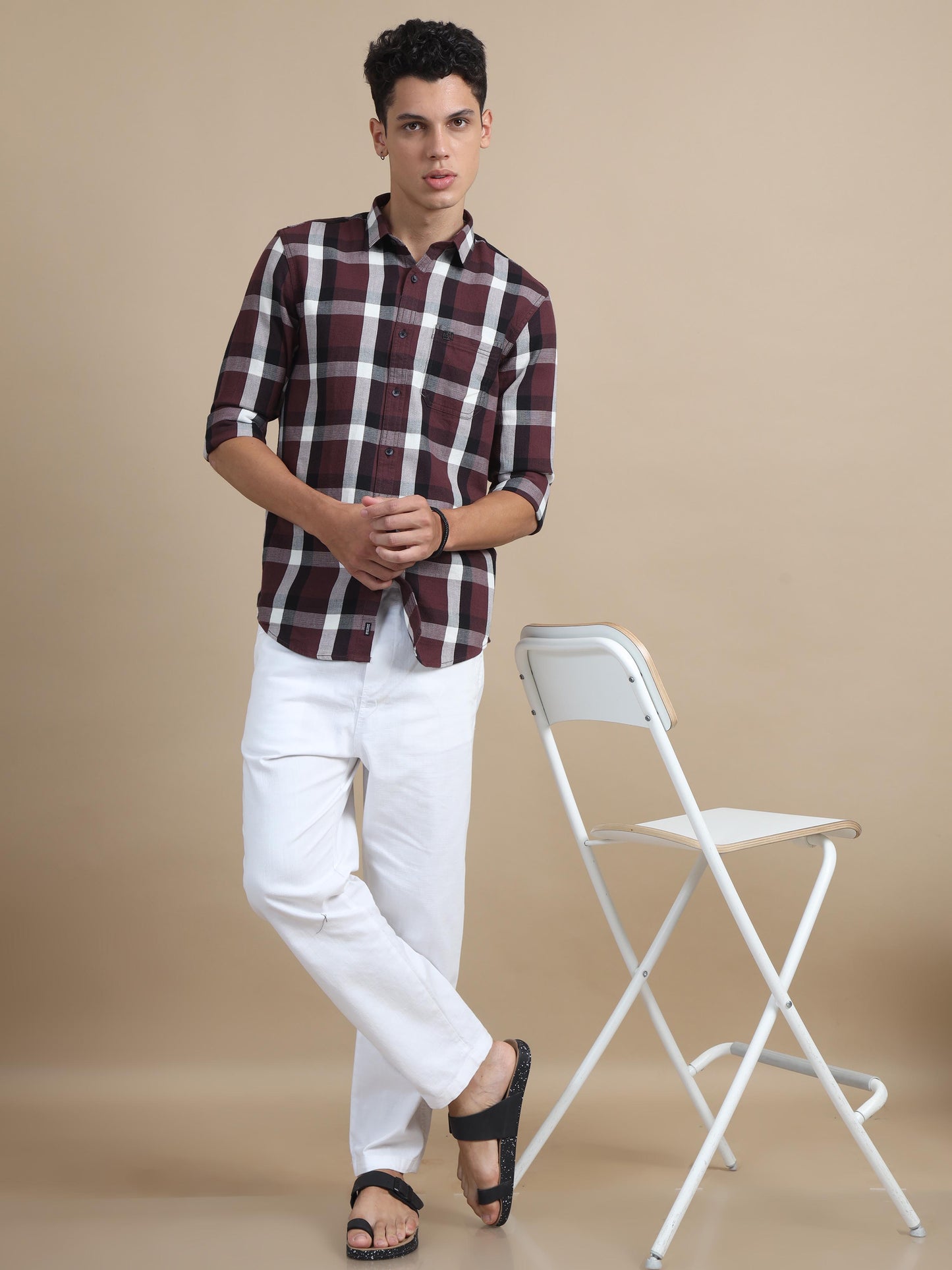 Plaidify Maroon Check Shirt for Men