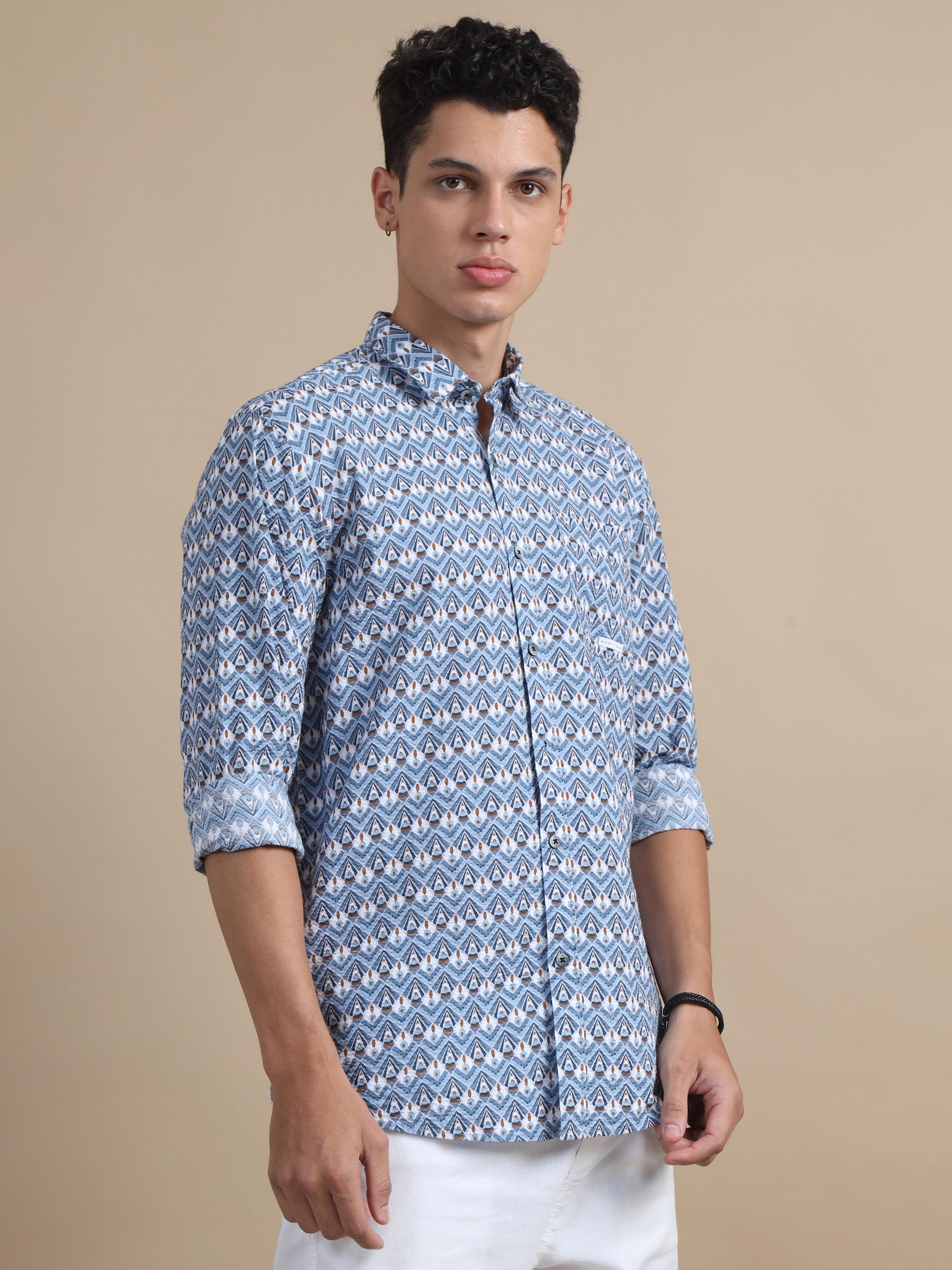 Buy Chroma Blue Textured Printed Shirt For Men Online Buy Chroma Blue Textured Printed Shirt For Men Online