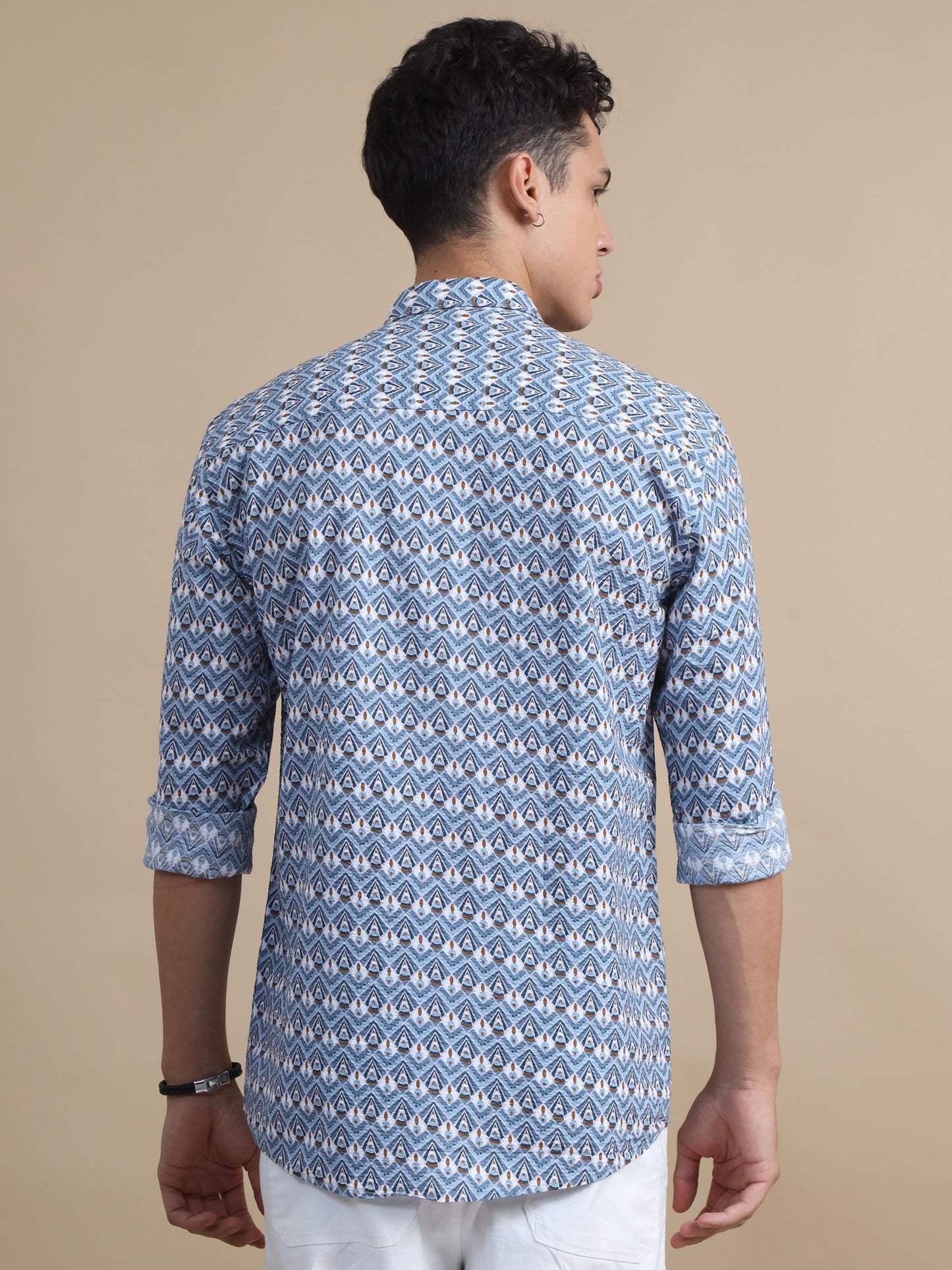 Chroma Blue Textured Printed Shirt For Men