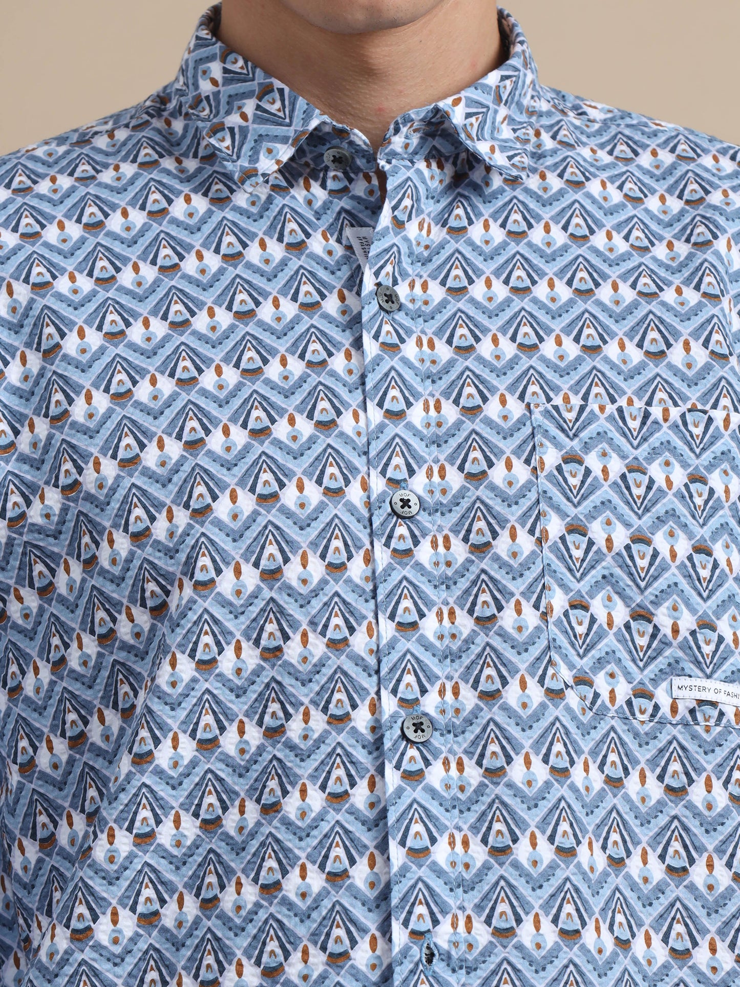 Chroma Blue Textured Printed Shirt For Men