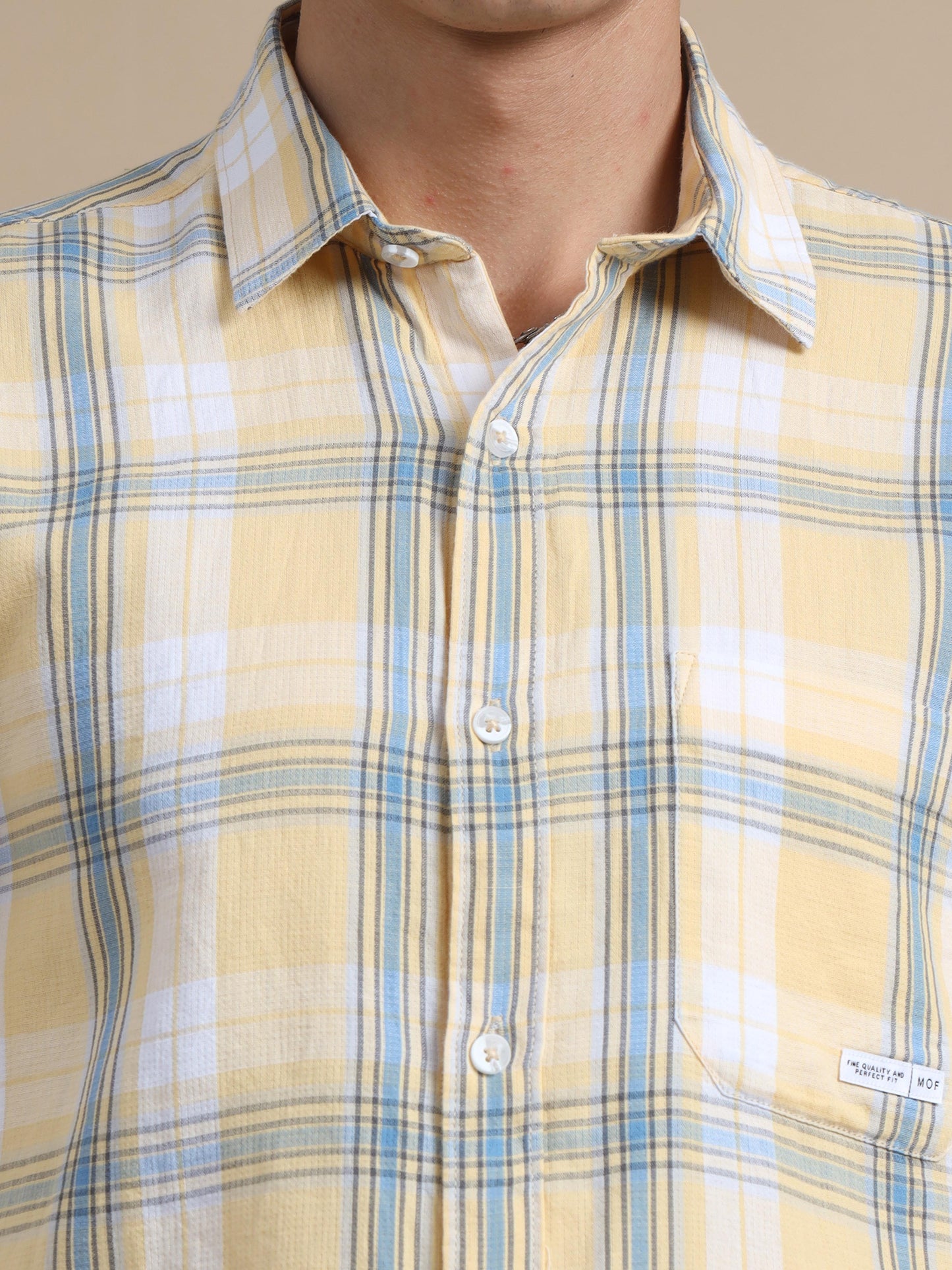 Plaidorama Yellow Blue Checkered Shirt For Men