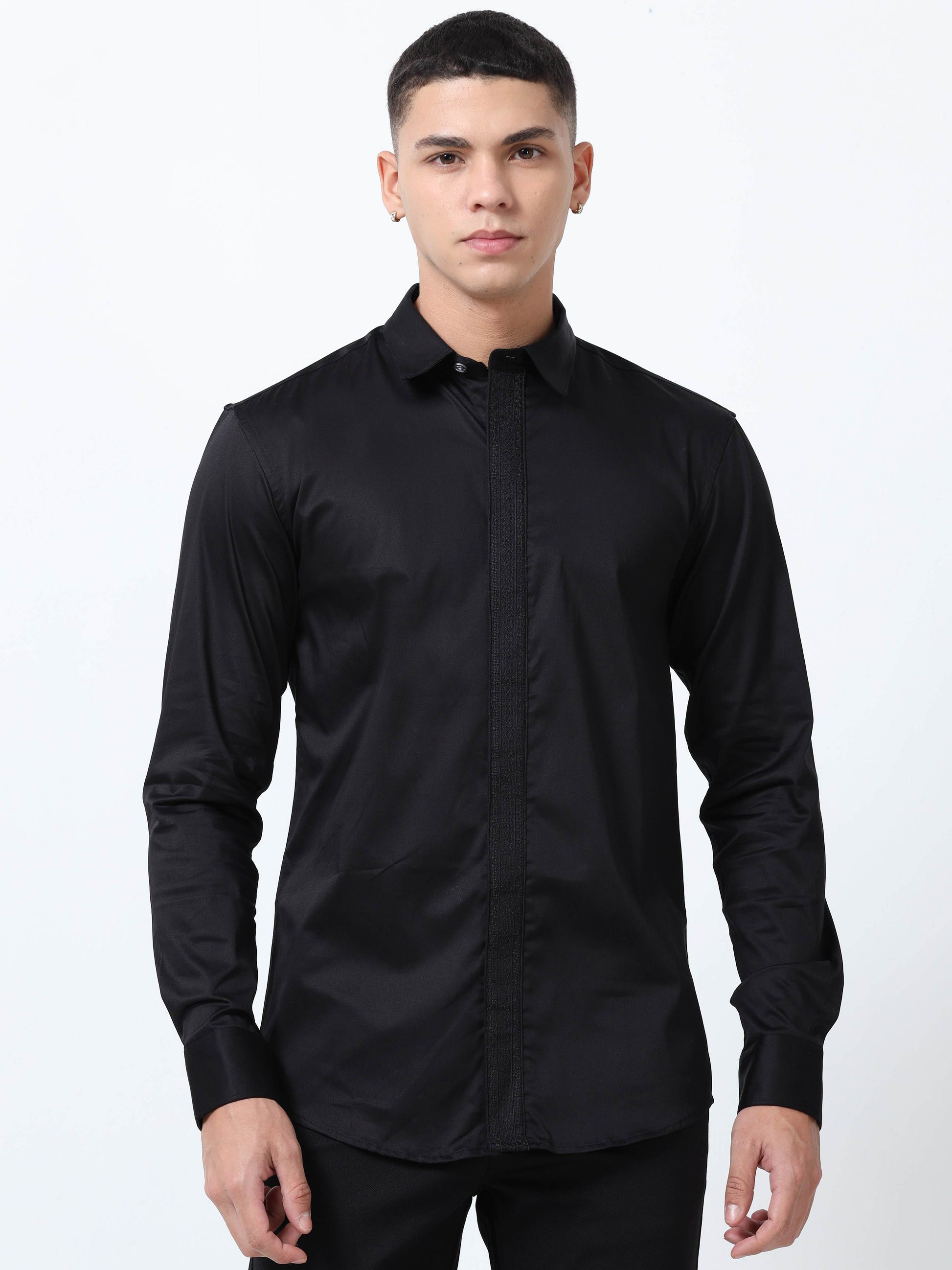 Trendy Black Mens solid shirts 