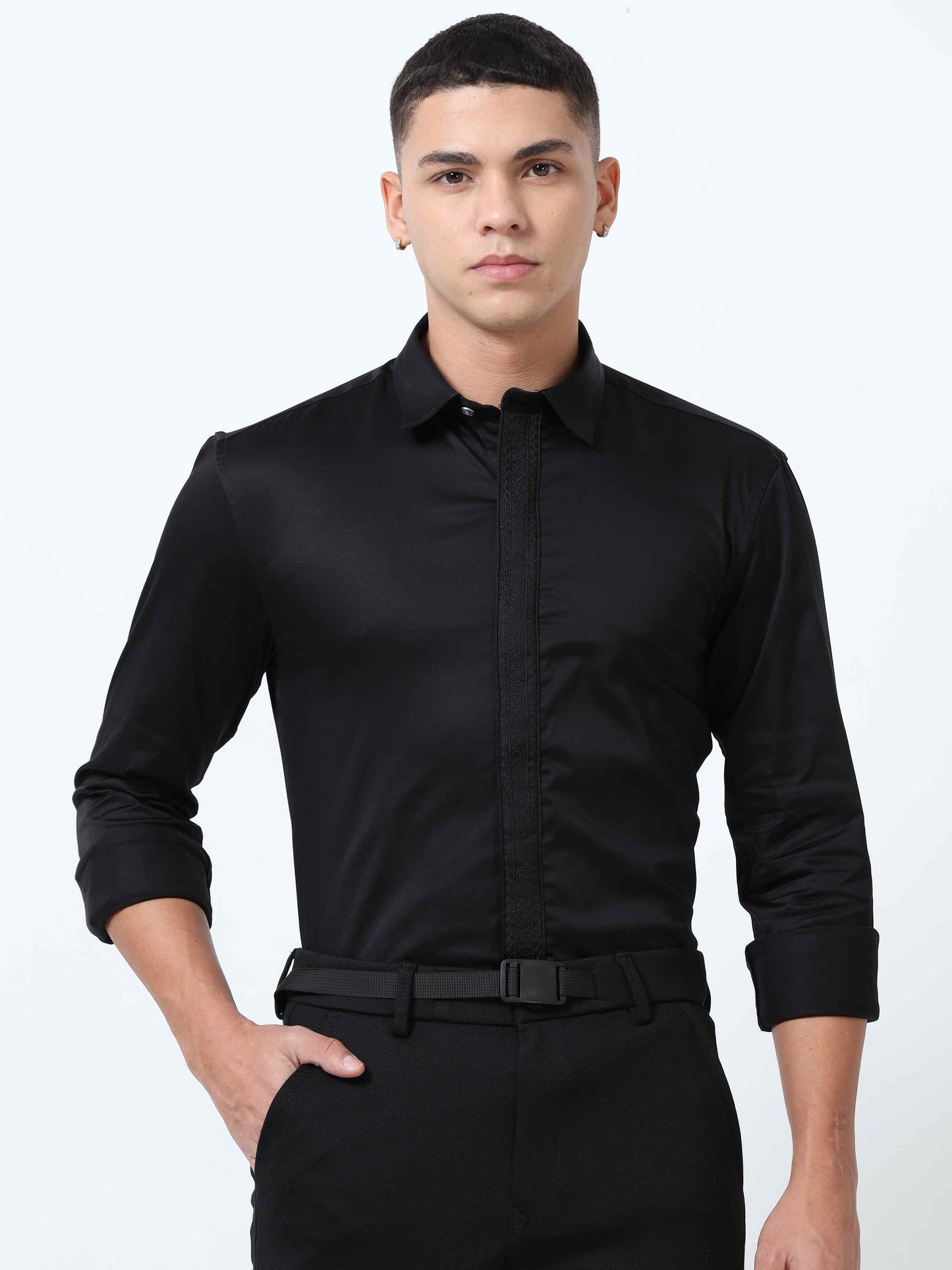 Trendy Black Mens solid shirts 