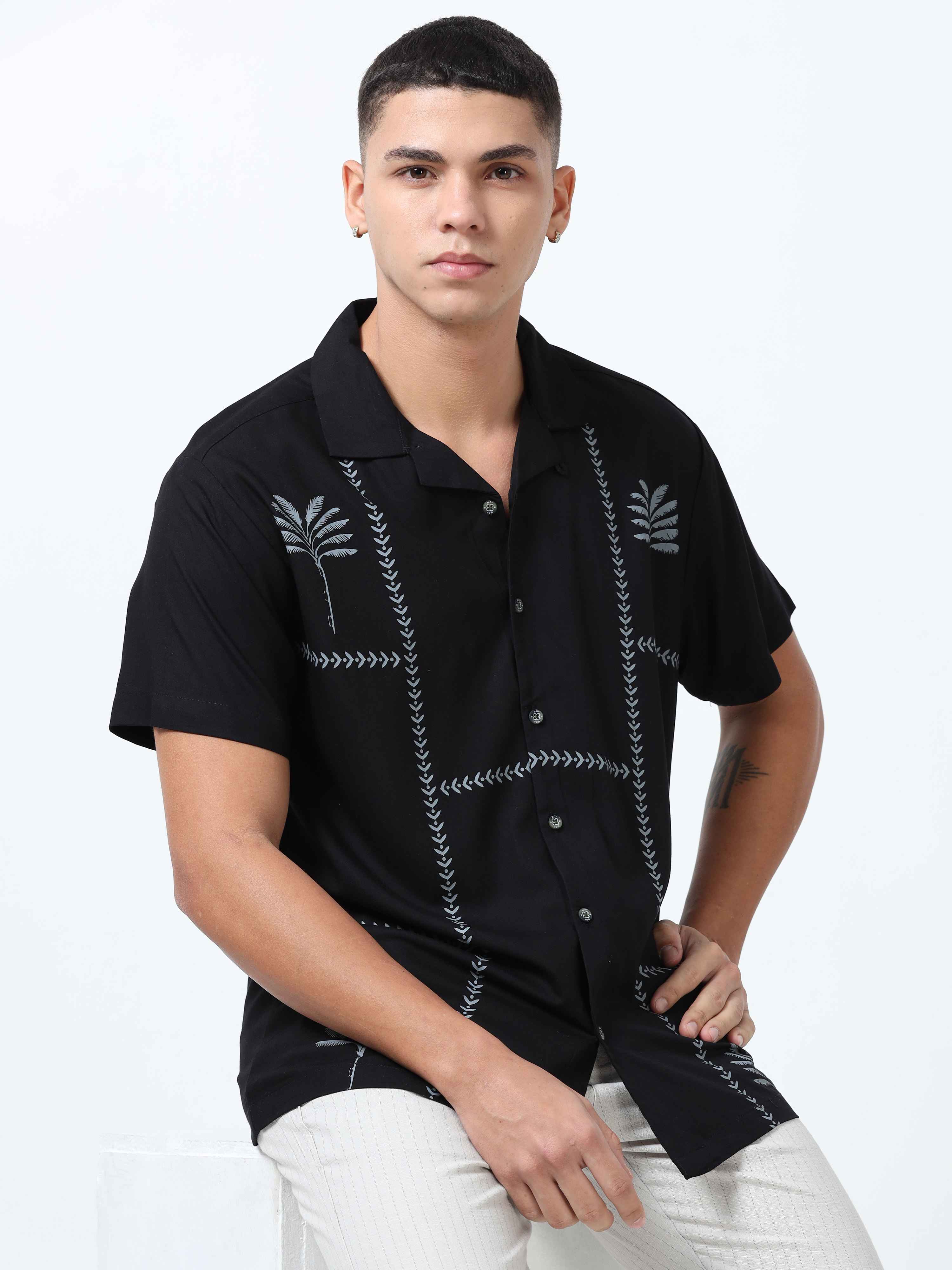 Men's Sea Green Abstract Cuban Collar Co-Ords Set main image 0