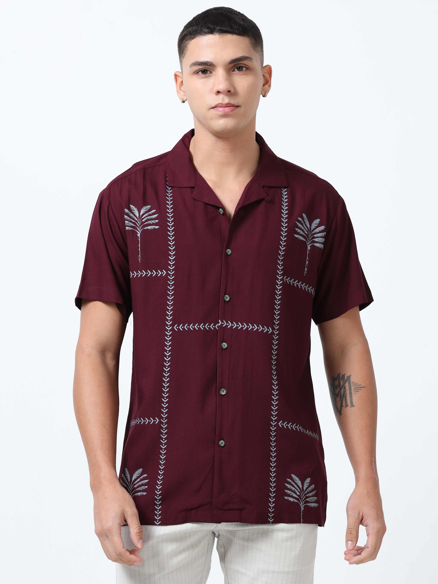 Men Seal Maroon  Printed Shirt