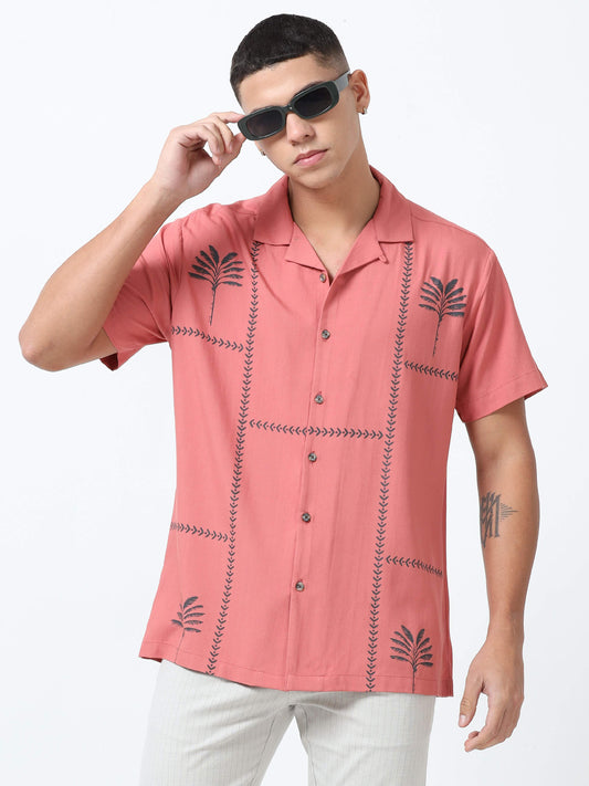 Men Peachy Pink printed shirt