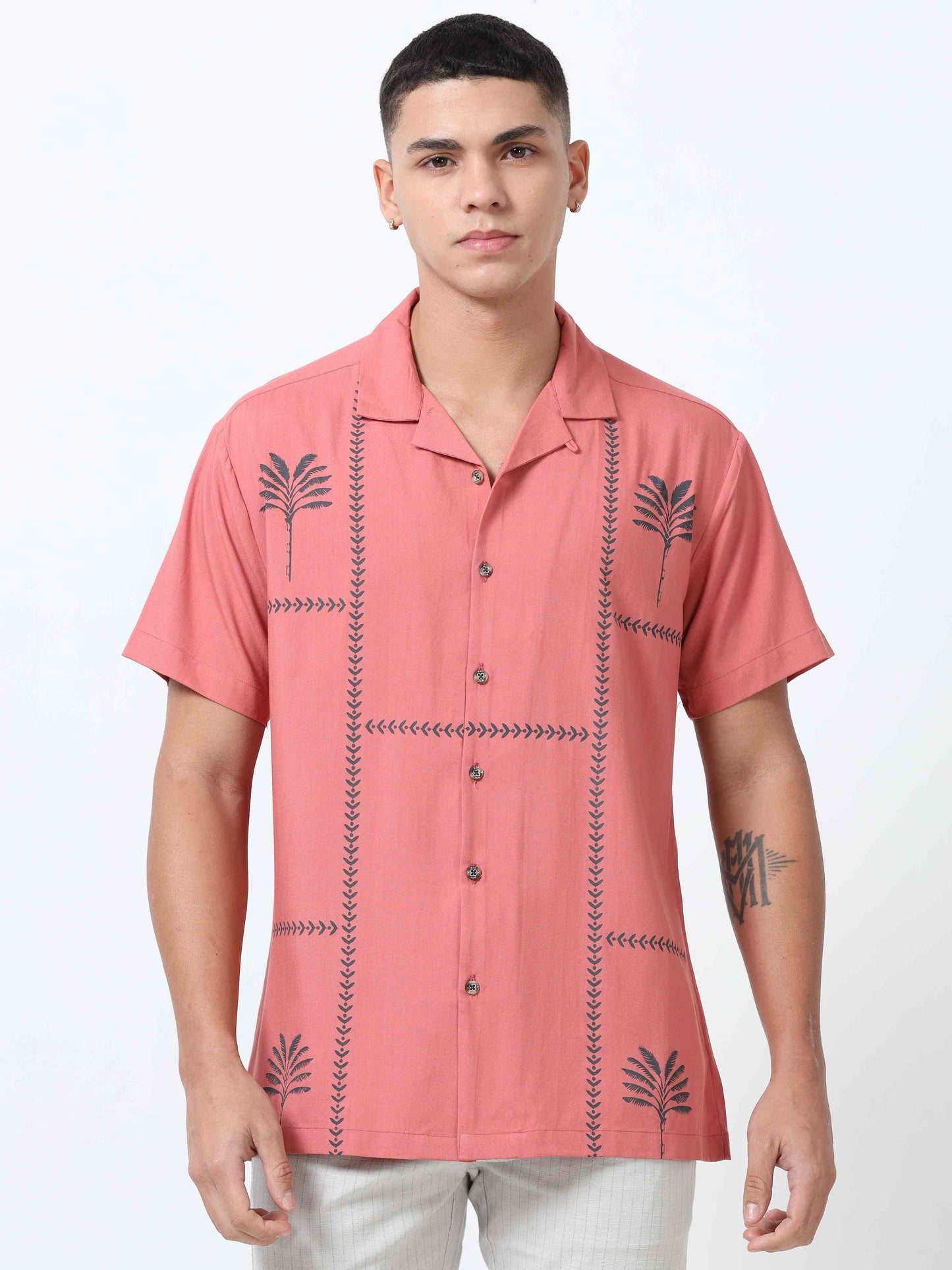 Men Peachy Pink printed shirt