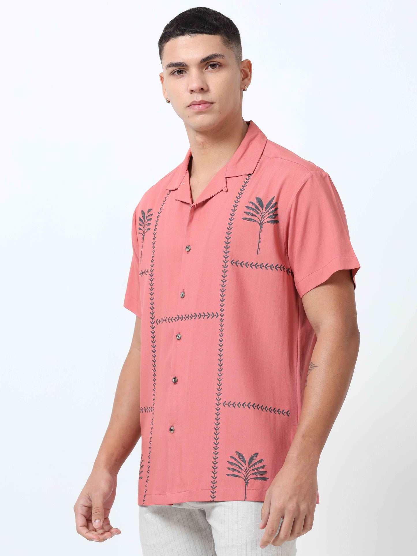 Men Peachy Pink printed shirt