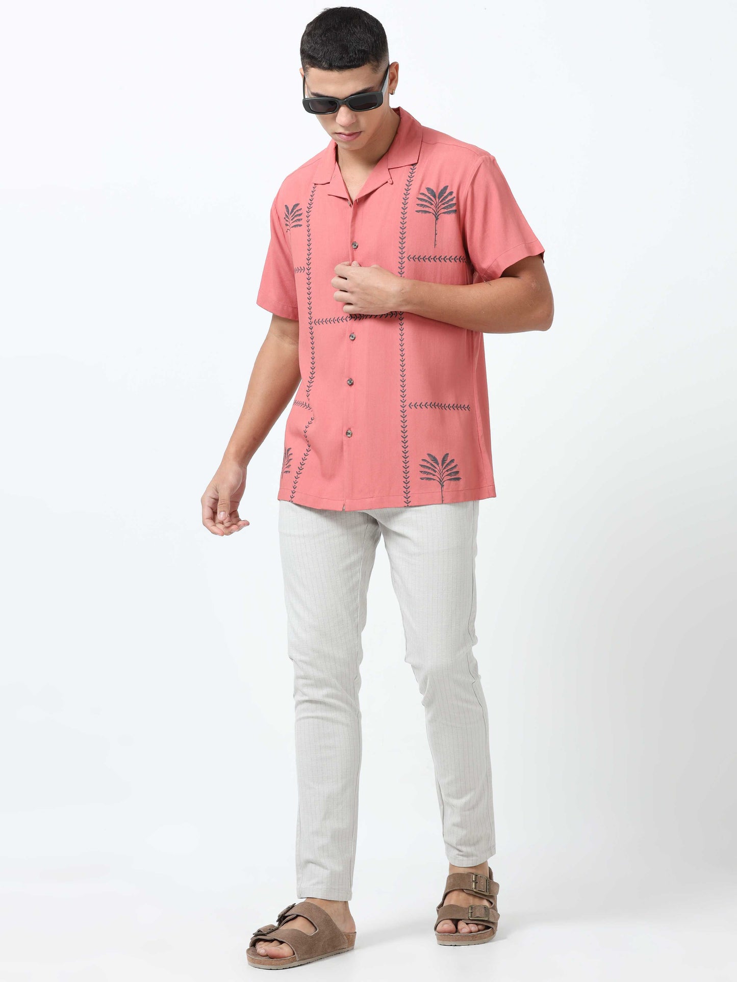 Men Peachy Pink printed shirt