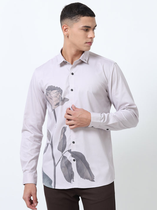 Men Silver Sand Printed Shirt