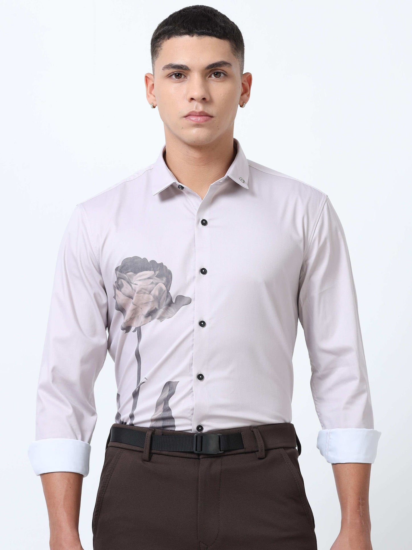 Men Silver Sand Printed Shirt