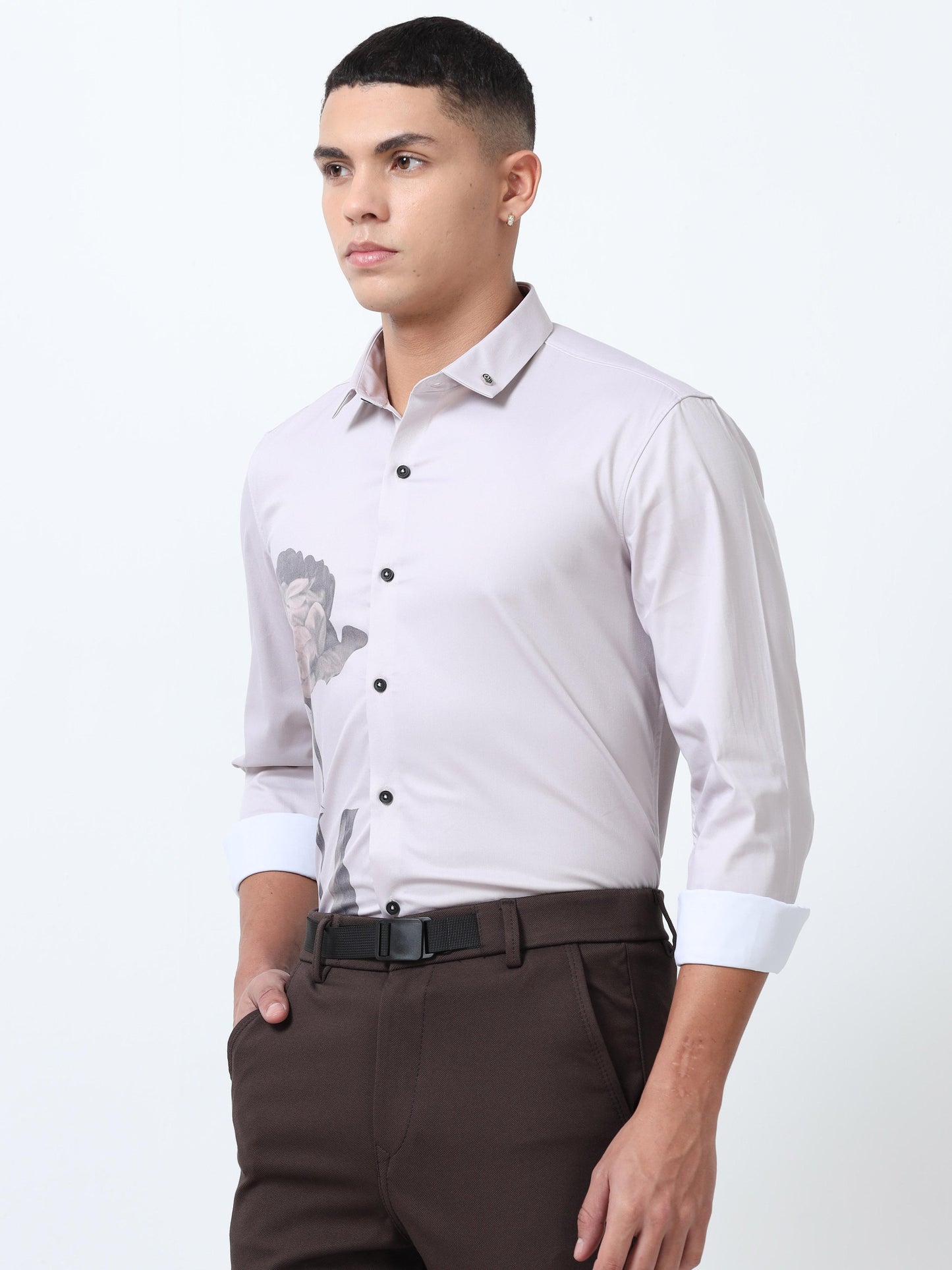 Men Silver Sand Printed Shirt