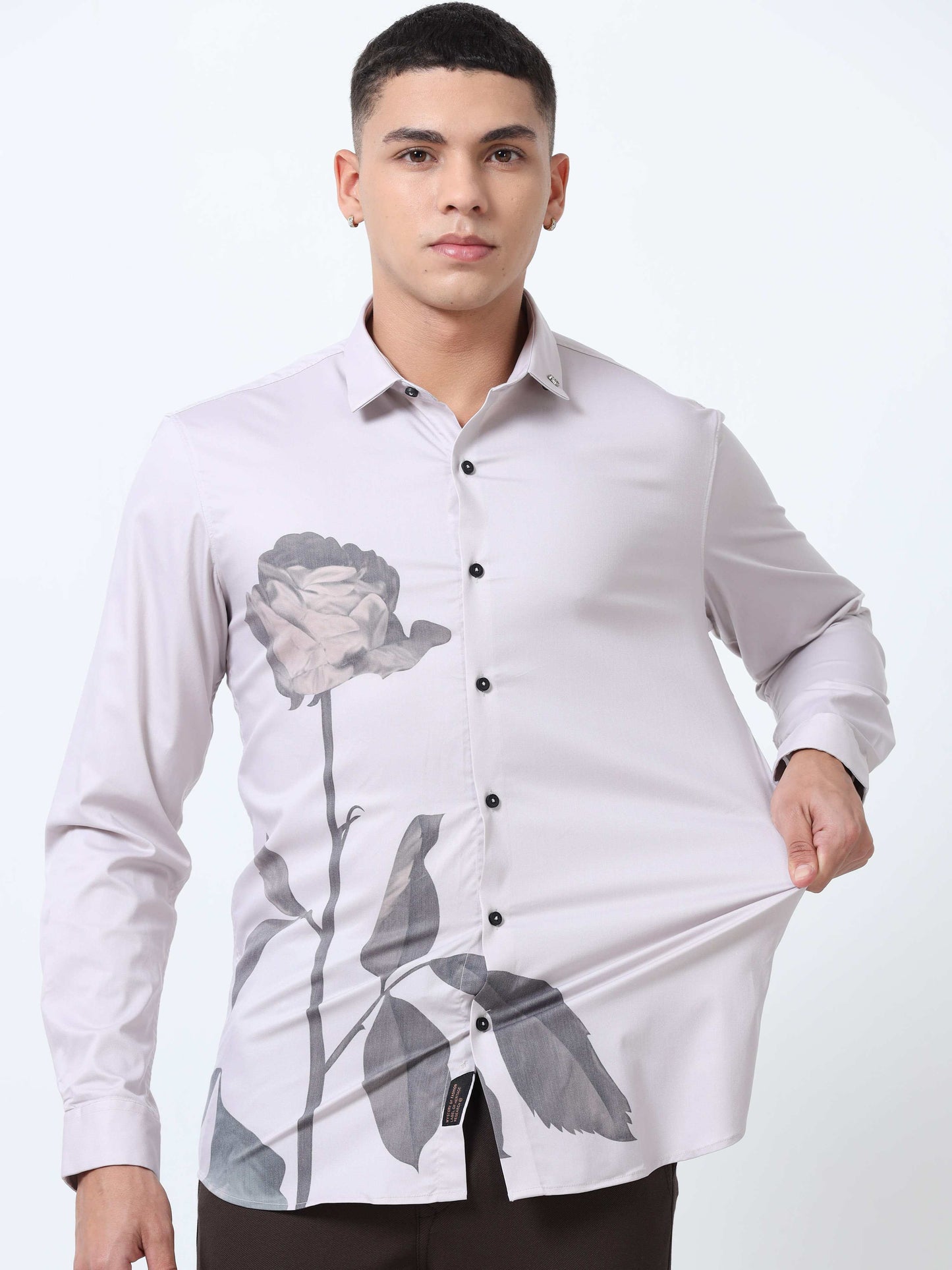 Men Silver Sand Printed Shirt