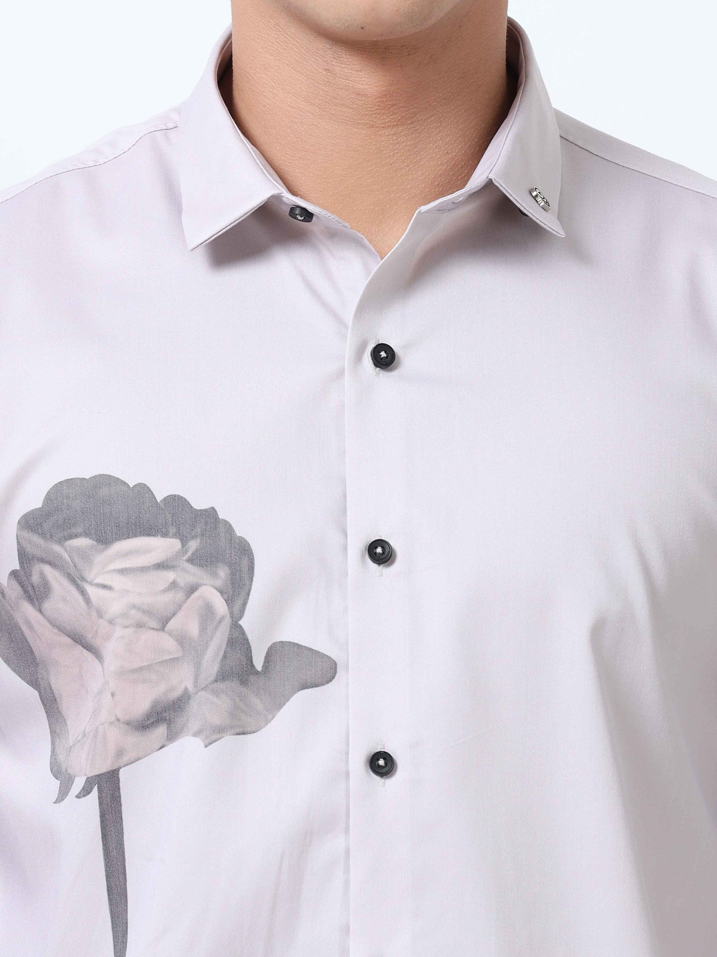 Men Silver Sand Printed Shirt