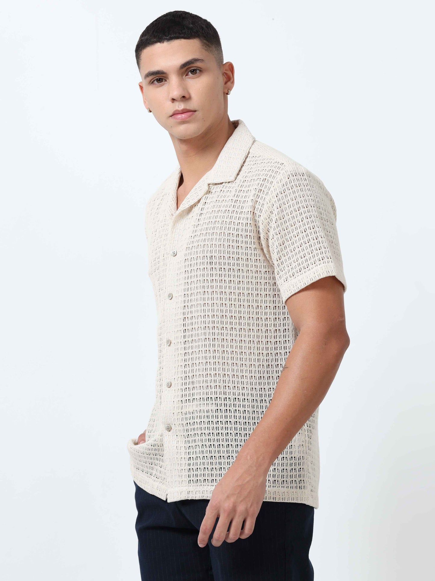 Mens Cream Printed Shirt