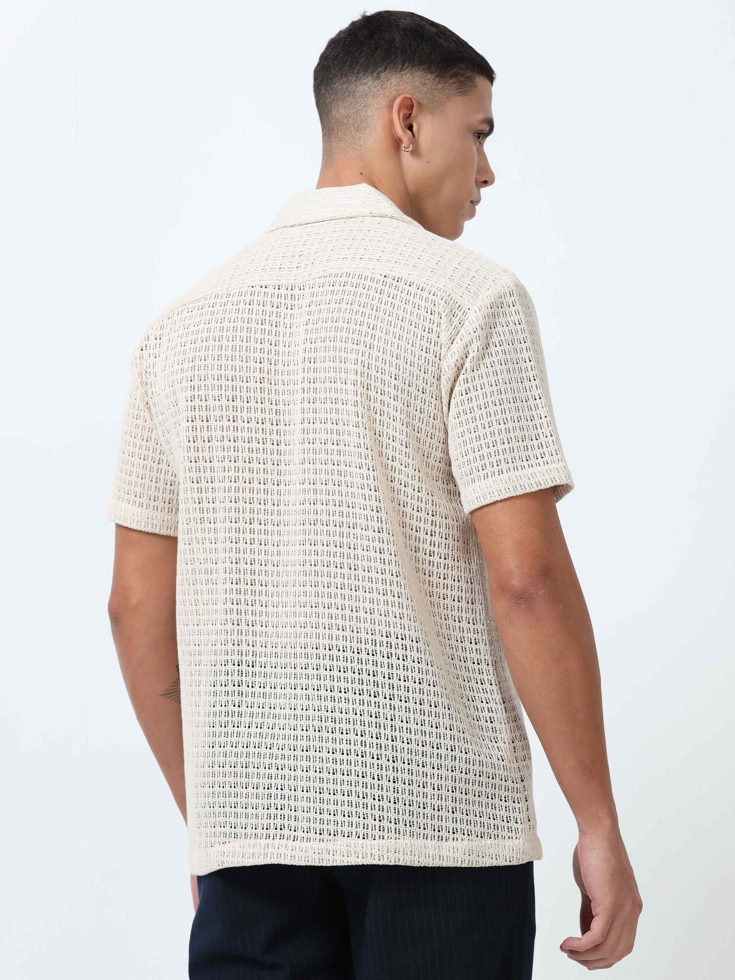 Mens Cream Printed Shirt